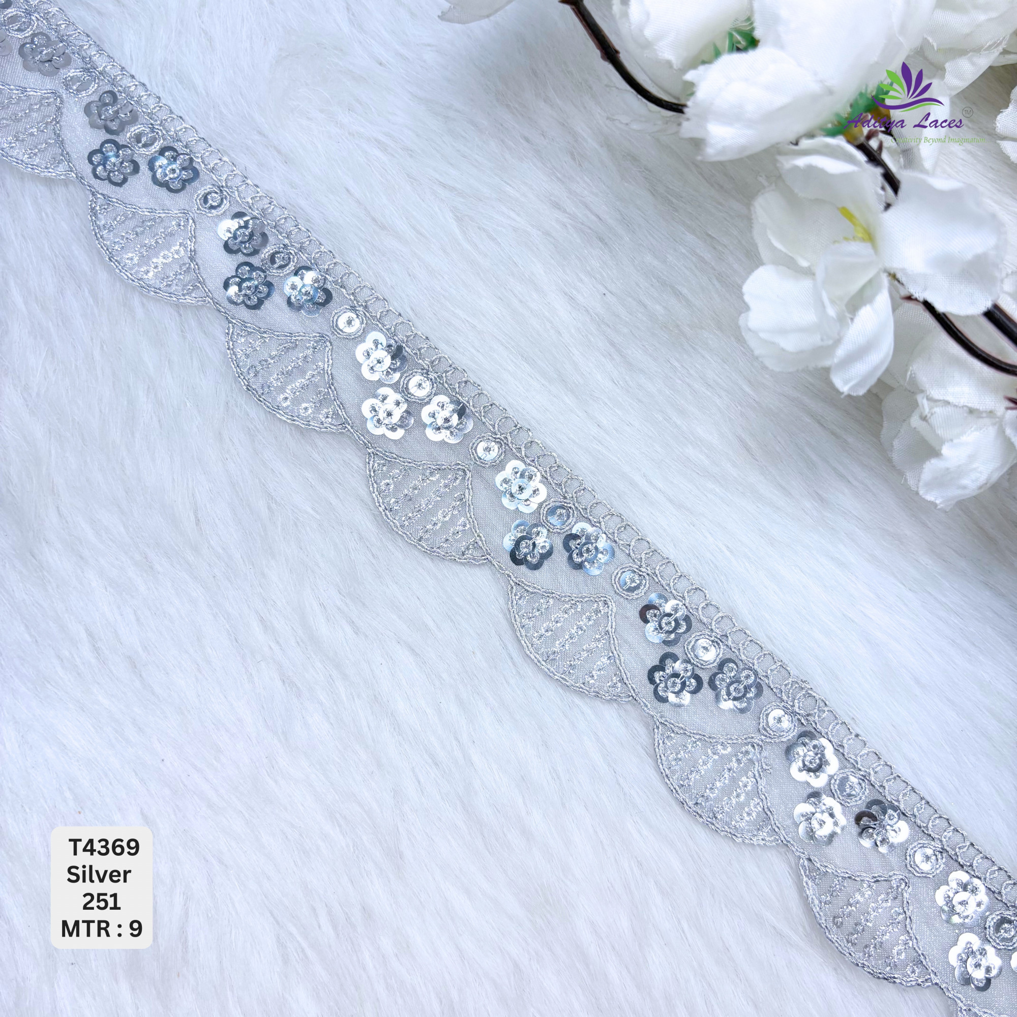 Designer Tissue 6 SQ Deeply Scalloped Floral-Rosette Lace Border for Heavy Bridal Sarees Intricate Circle Motif Sequin Work Trim Wholesale Ethnic Fashion Accessories