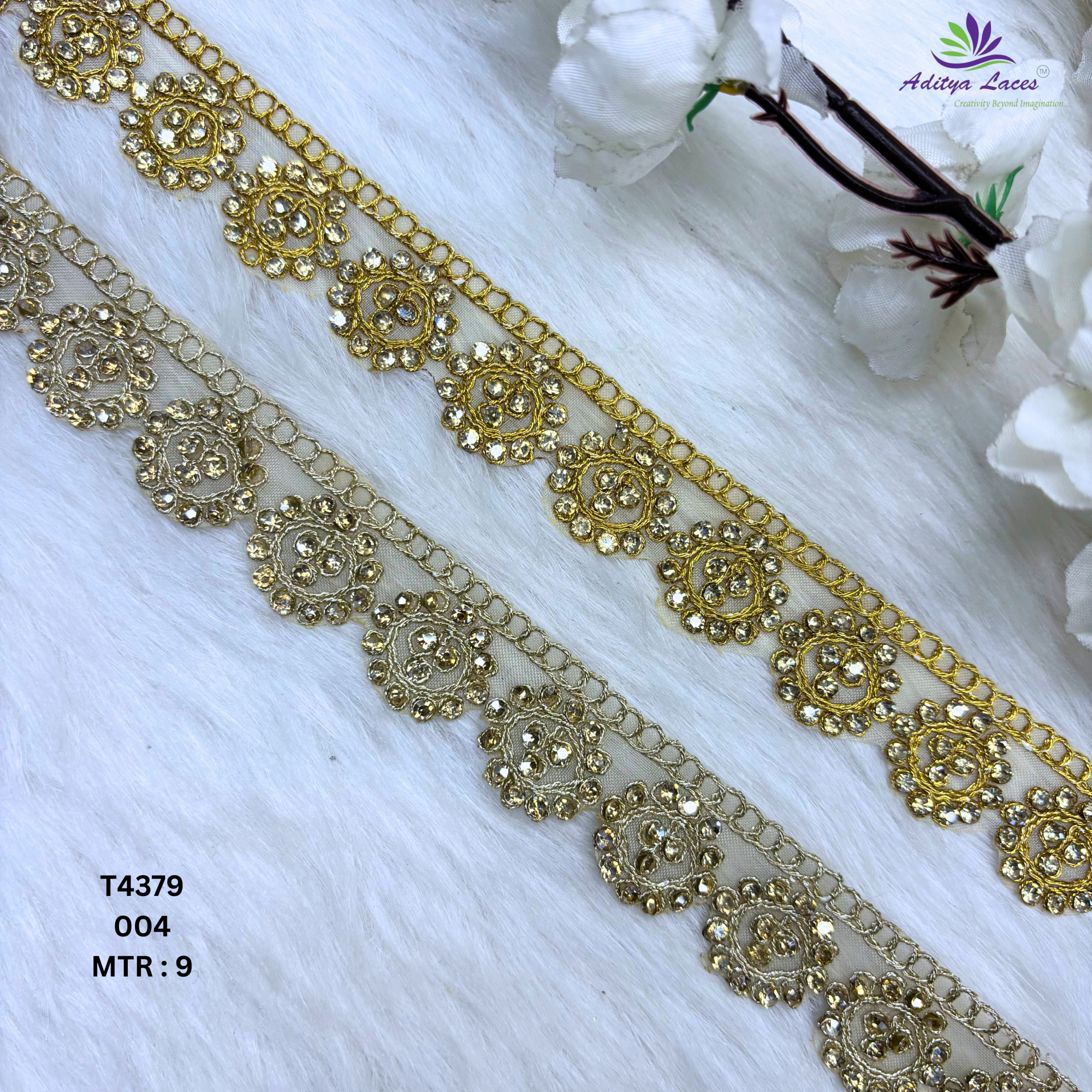Gold Tissue Handwork Beads Lace Trim Designer Saree Border Bridal Decorative Lace
