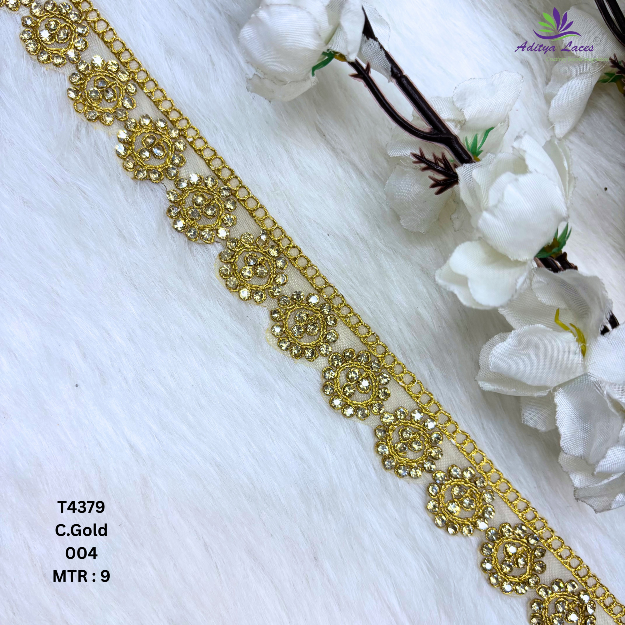 Gold Tissue Handwork Beads Lace Trim Designer Saree Border Bridal Decorative Lace