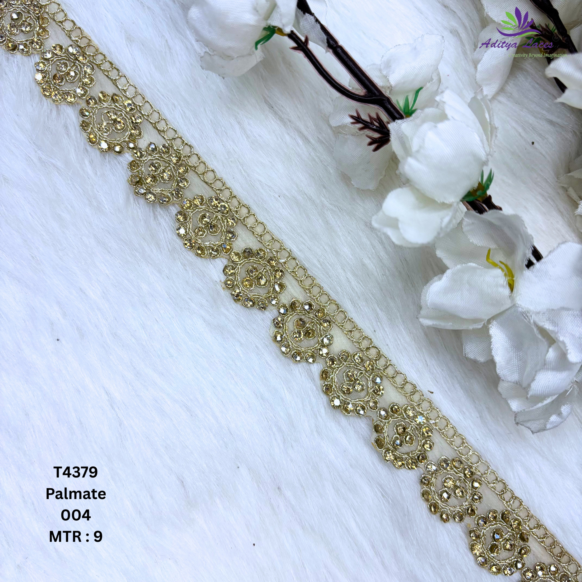 Gold Tissue Handwork Beads Lace Trim Designer Saree Border Bridal Decorative Lace