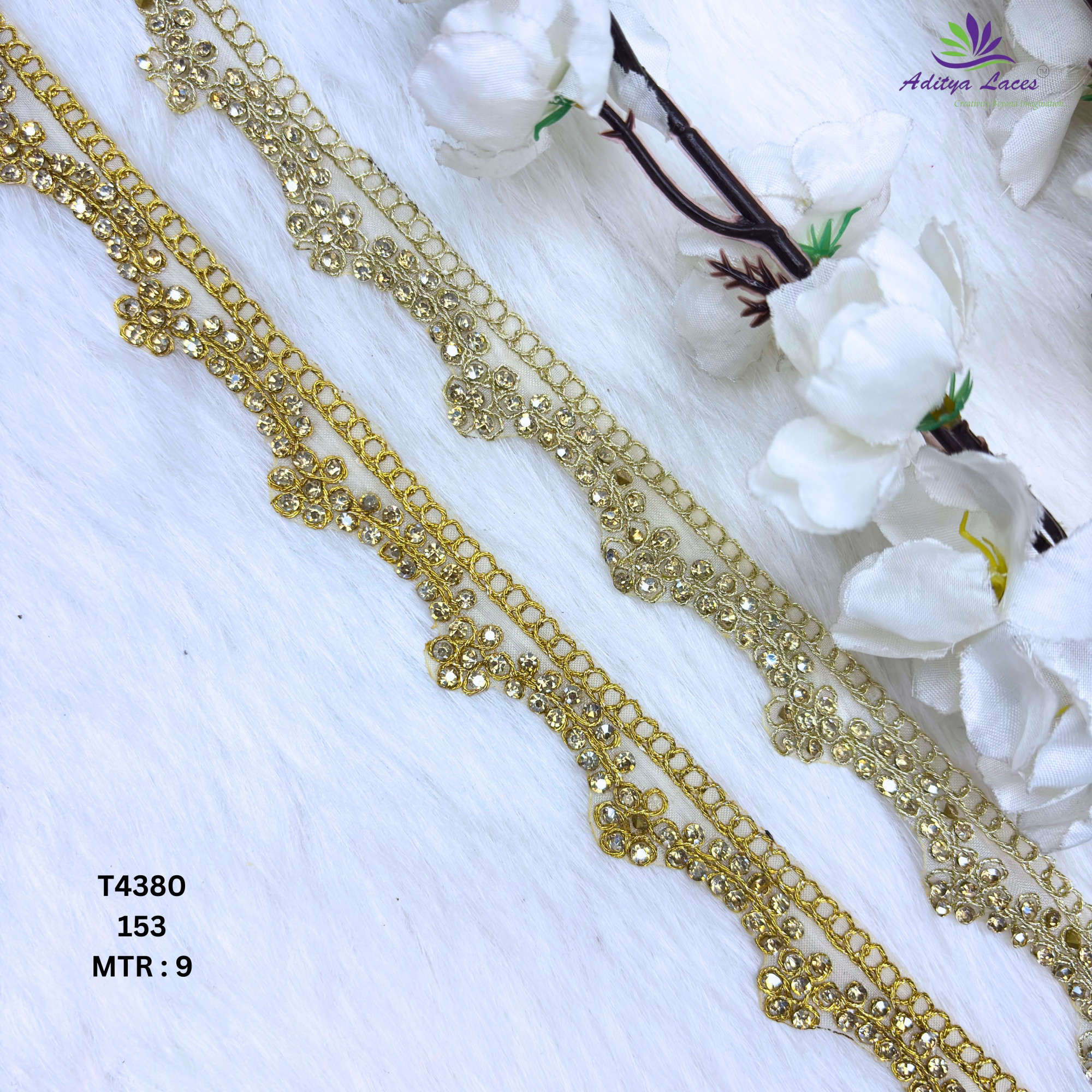 Golden Tissue Handwork Beads Lace Trim Designer Saree Border Bridal Decorative Lace