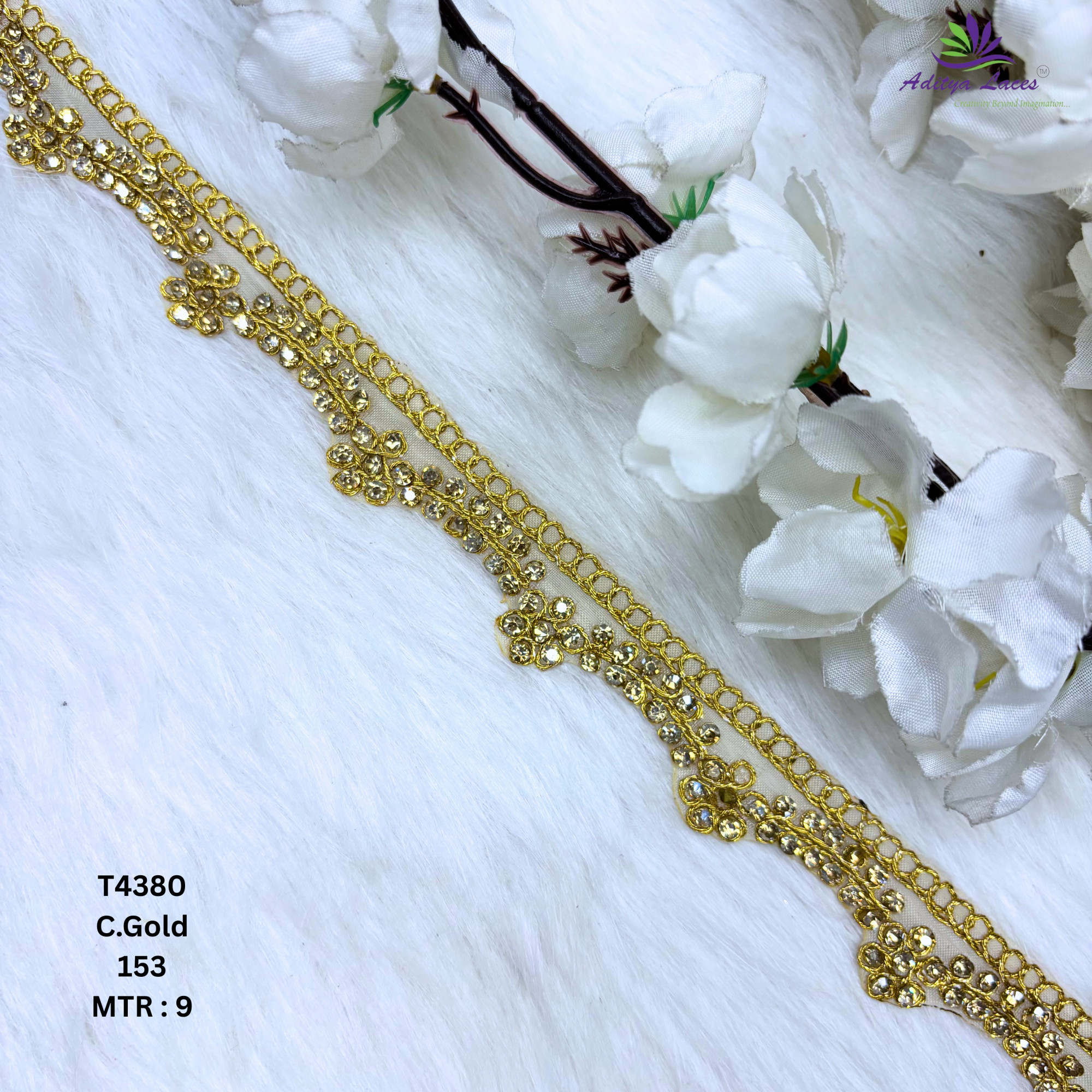 Golden Tissue Handwork Beads Lace Trim Designer Saree Border Bridal Decorative Lace
