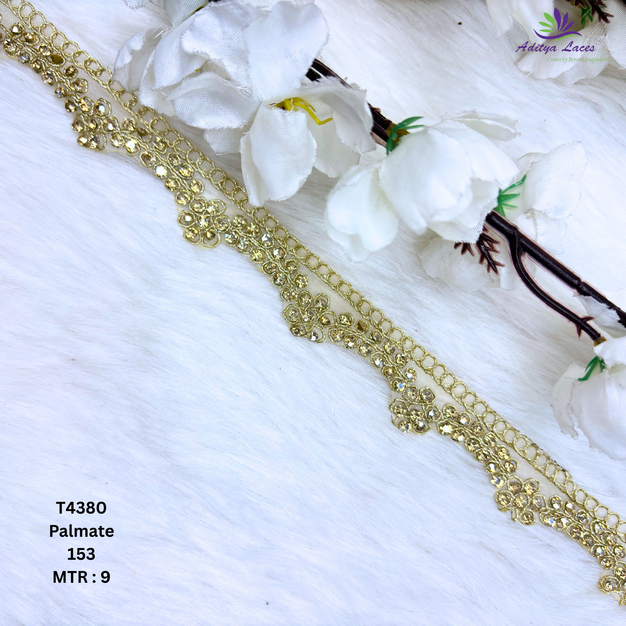 Golden Tissue Handwork Beads Lace Trim Designer Saree Border Bridal Decorative Lace
