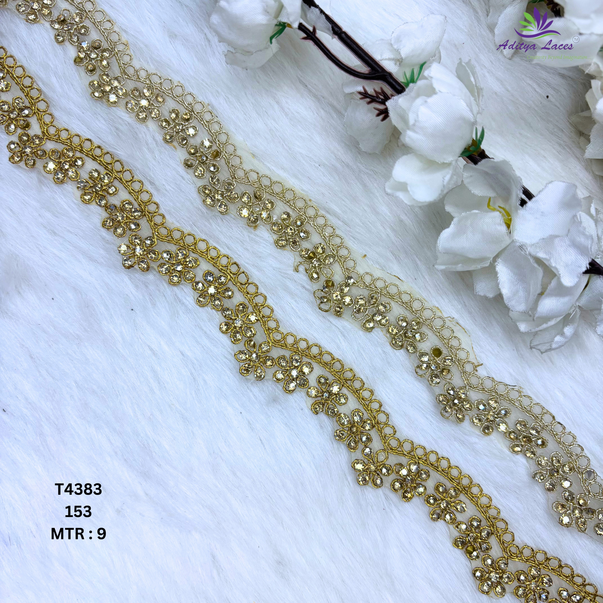 Golden Tissue Handwork Beads Lace Trim Designer Saree Border Bridal Decorative Lace
