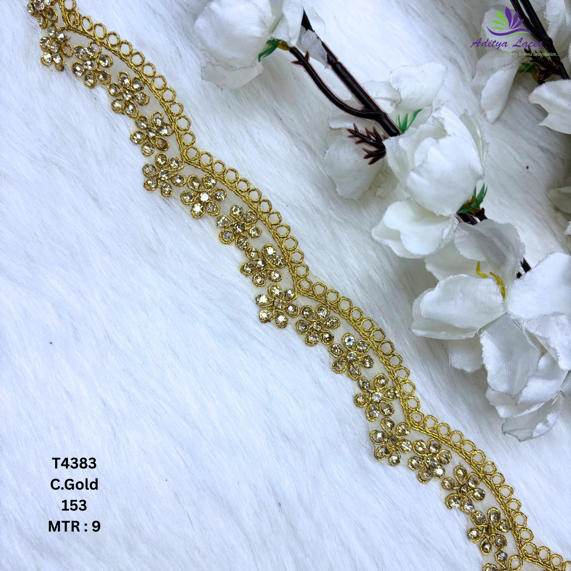 Golden Tissue Handwork Beads Lace Trim Designer Saree Border Bridal Decorative Lace