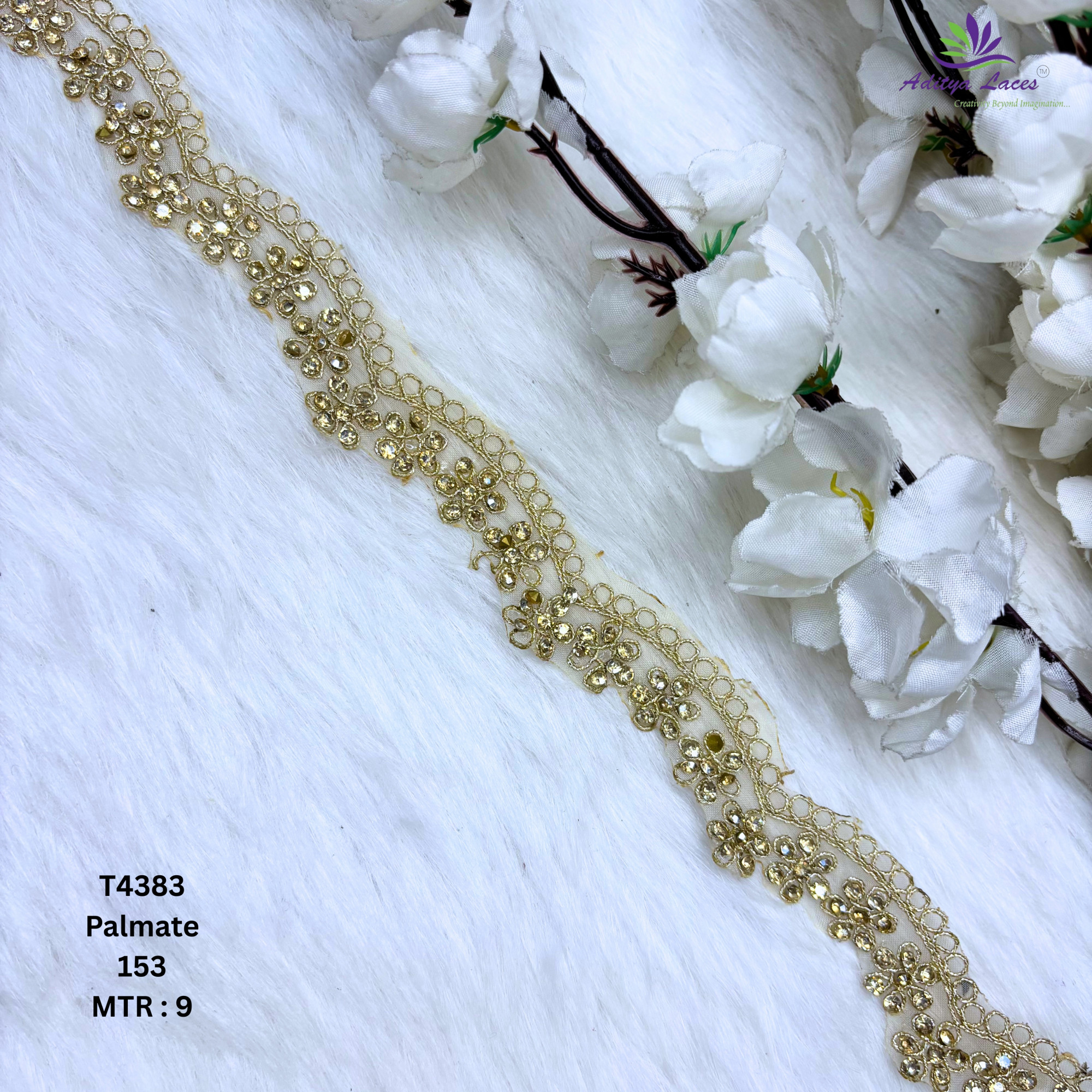 Golden Tissue Handwork Beads Lace Trim Designer Saree Border Bridal Decorative Lace