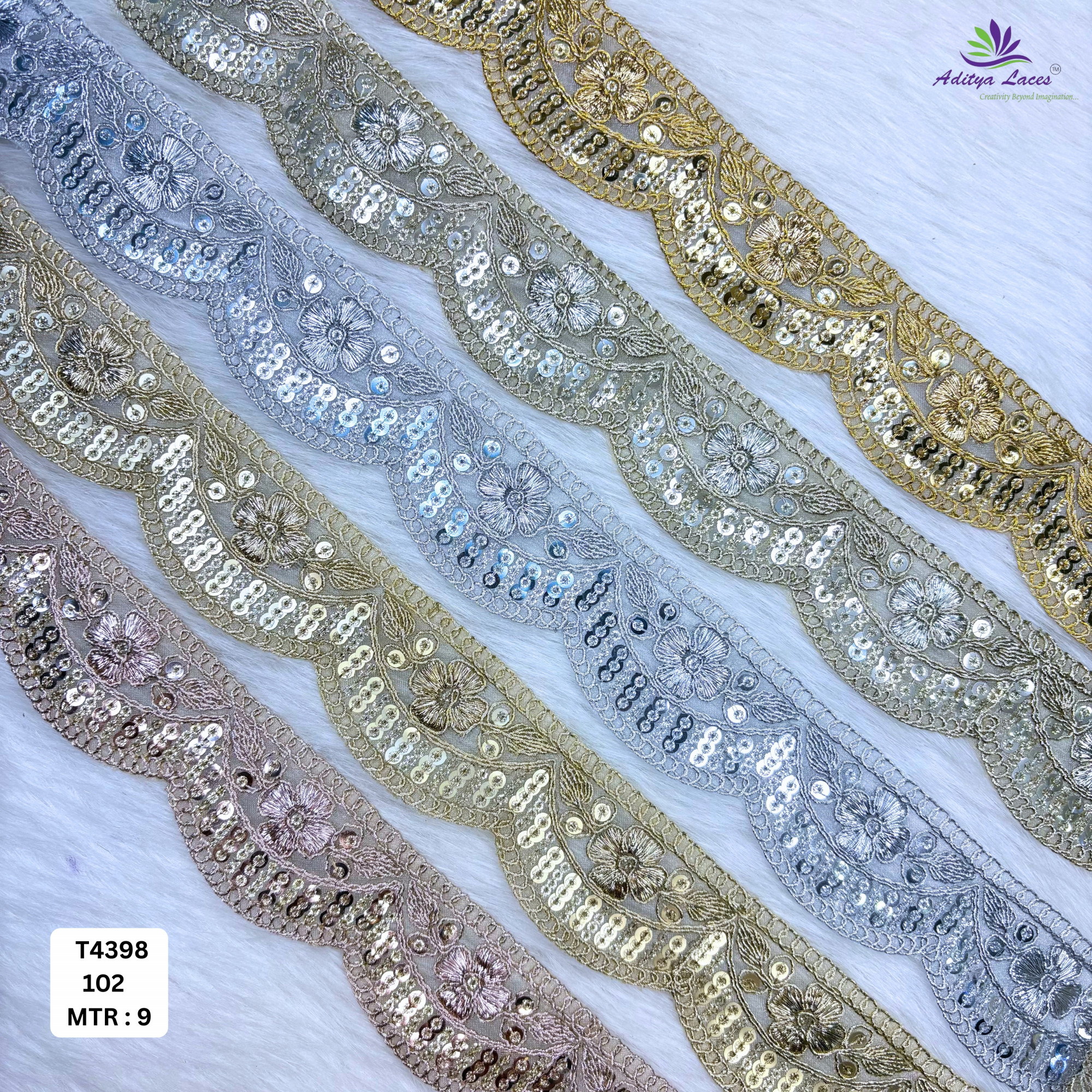 Bridal Tissue Lace Border with Sequins Work for Saree Bridal Wear