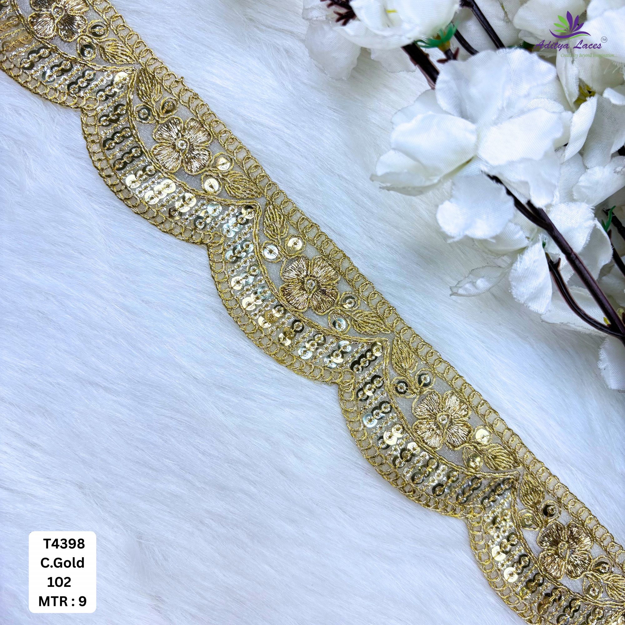 Bridal Tissue Lace Border with Sequins Work for Saree Bridal Wear
