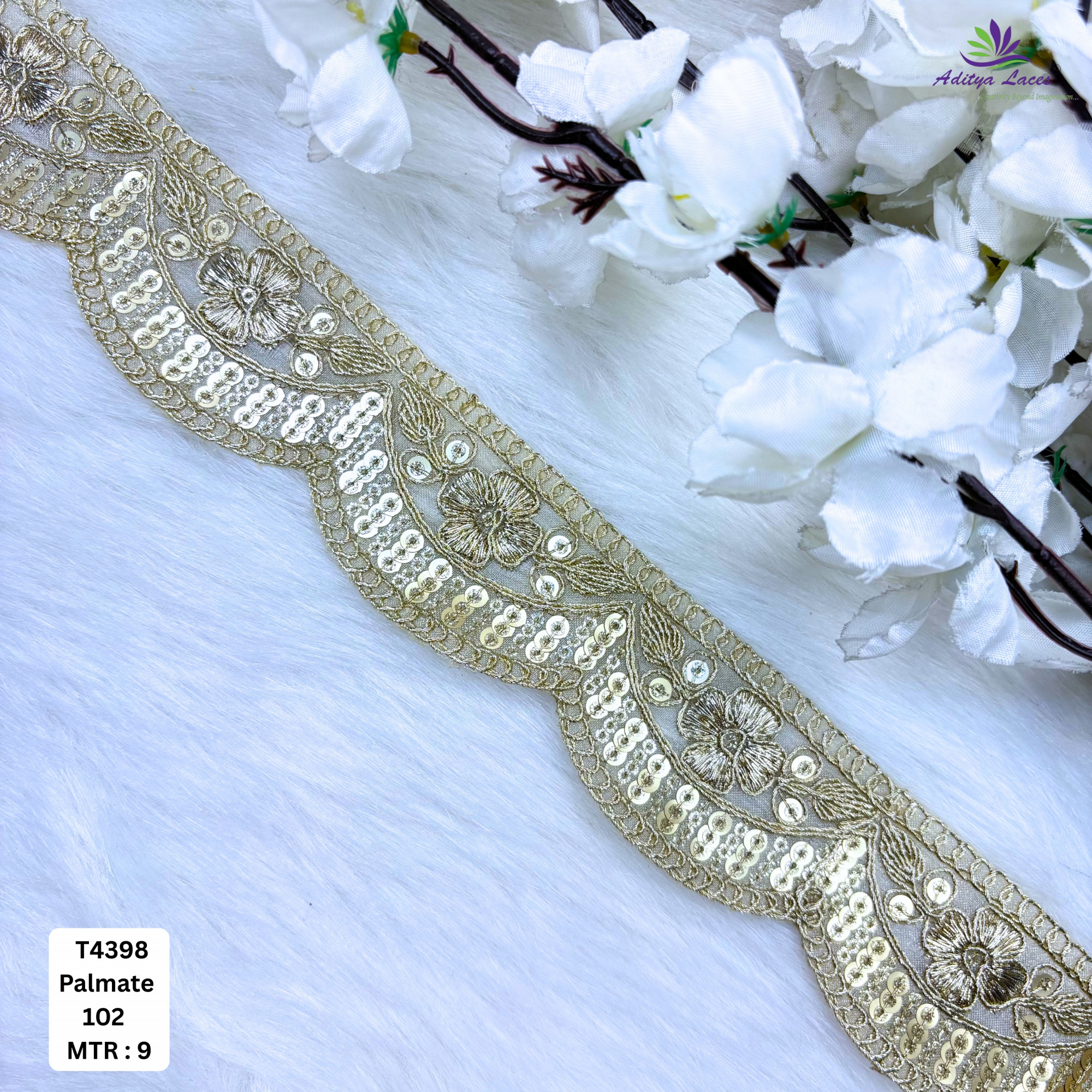 Bridal Tissue Lace Border with Sequins Work for Saree Bridal Wear