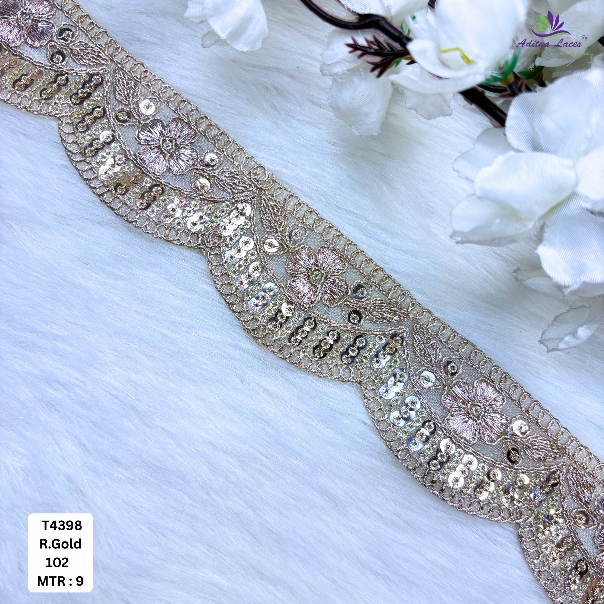Bridal Tissue Lace Border with Sequins Work for Saree Bridal Wear