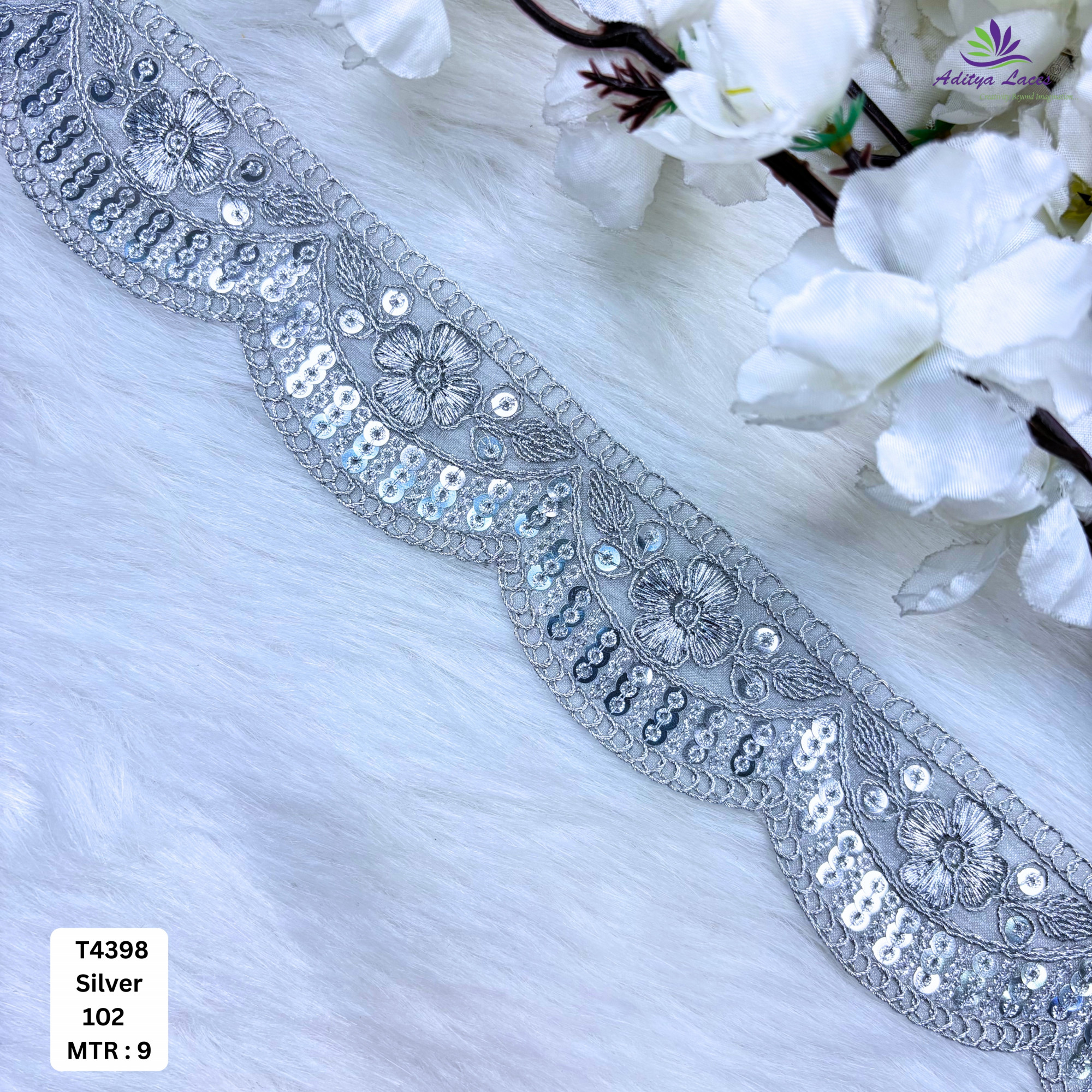 Bridal Tissue Lace Border with Sequins Work for Saree Bridal Wear
