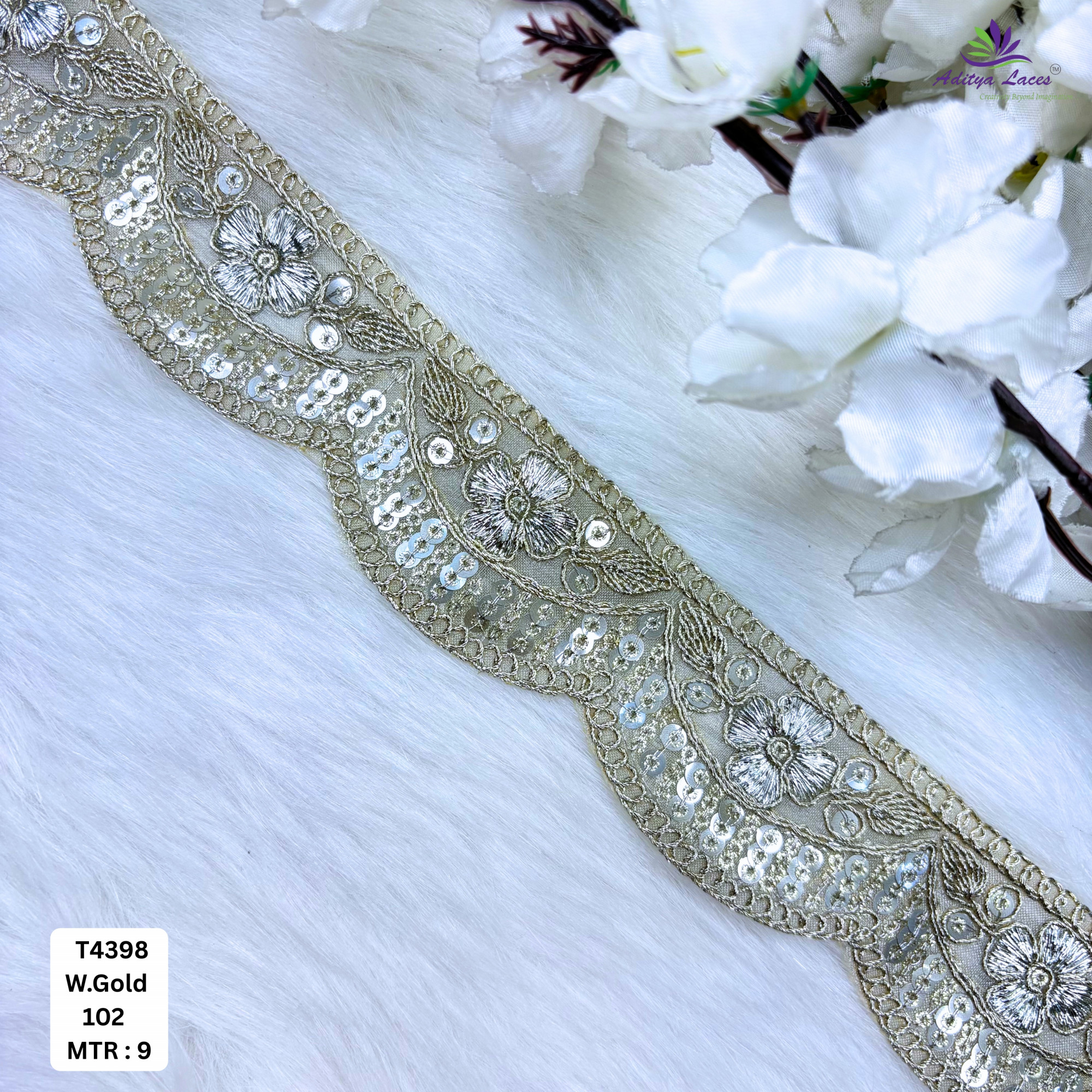 Bridal Tissue Lace Border with Sequins Work for Saree Bridal Wear