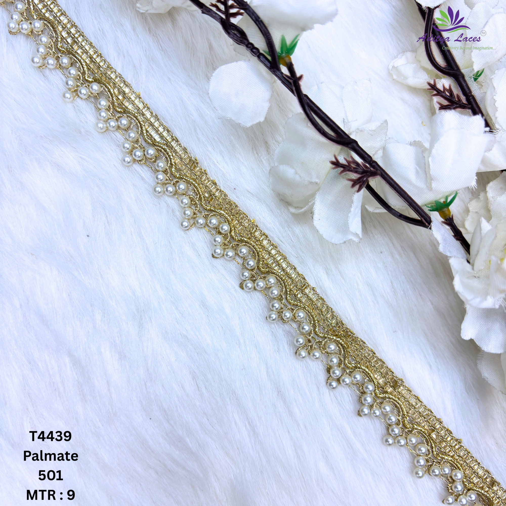 Gold Readymade Pearl Beaded Lace Trim Designer Saree Borders Bridal Fabric Embellishments