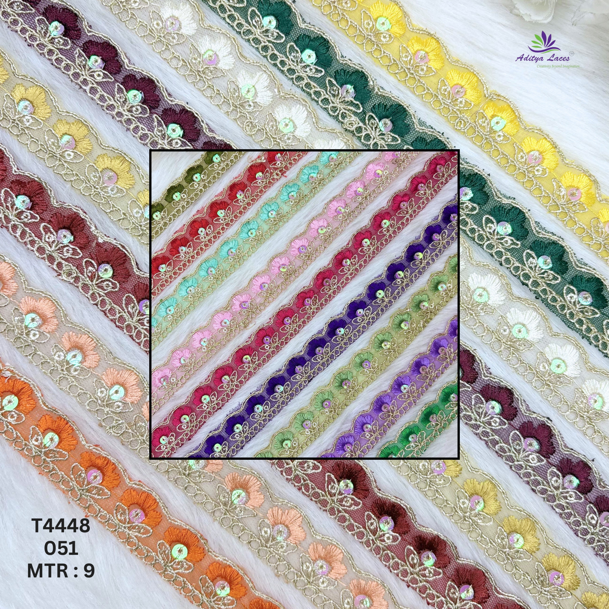 Net Floral Embroidery Lace Trim Multicolor Designer Saree Border Bridal Beads Lace Decorative Ethnic Fashion Trim