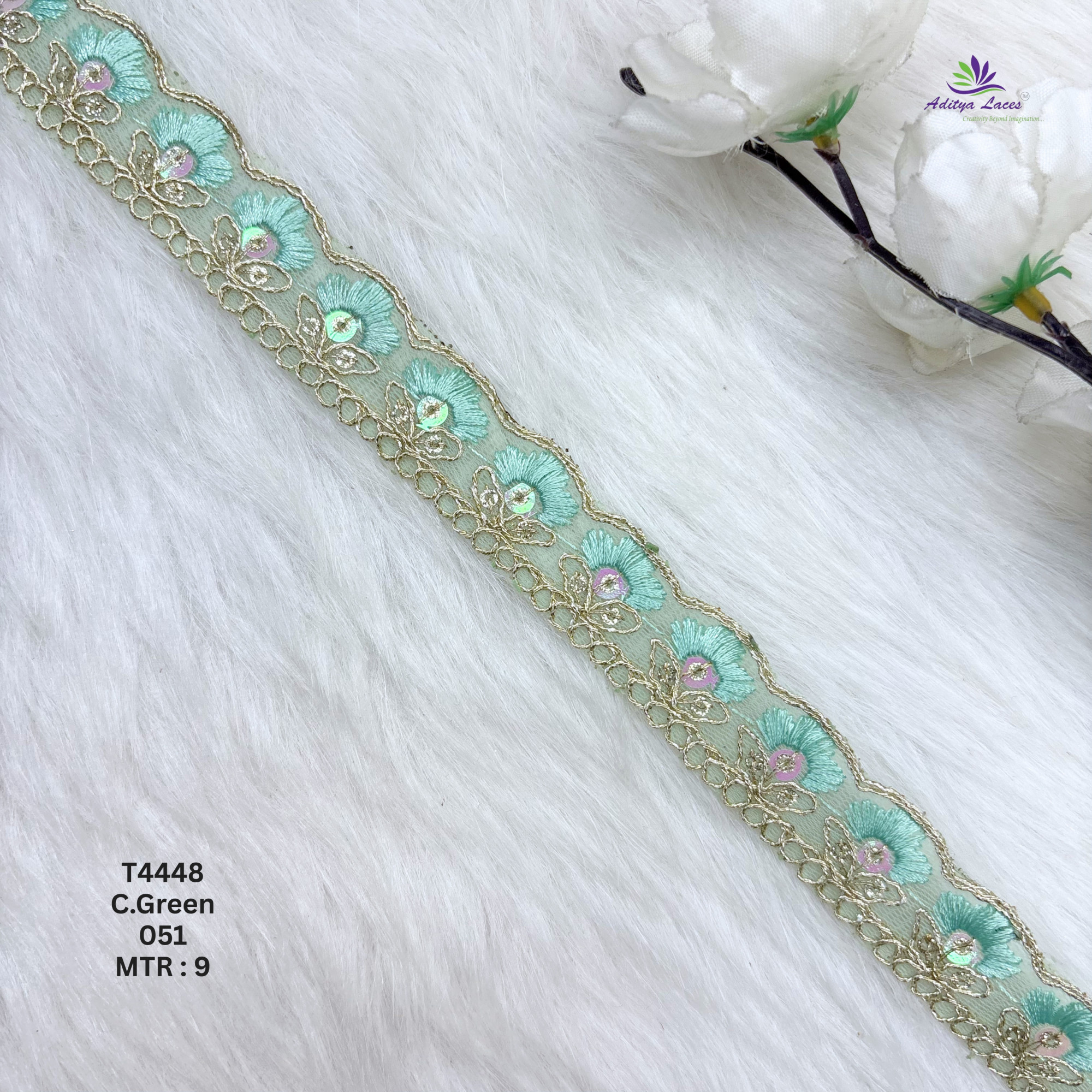 Net Floral Embroidery Lace Trim Multicolor Designer Saree Border Bridal Beads Lace Decorative Ethnic Fashion Trim