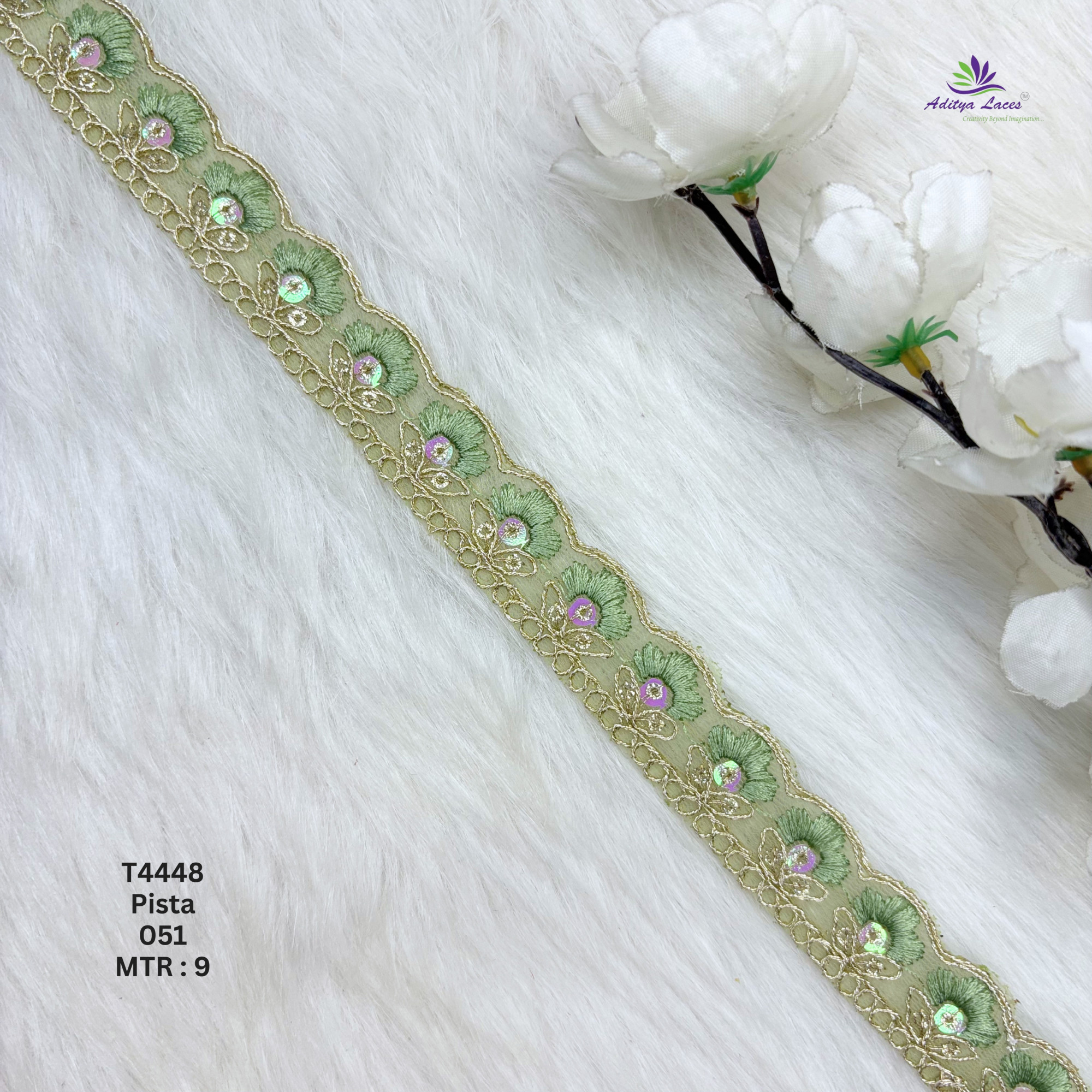 Net Floral Embroidery Lace Trim Multicolor Designer Saree Border Bridal Beads Lace Decorative Ethnic Fashion Trim