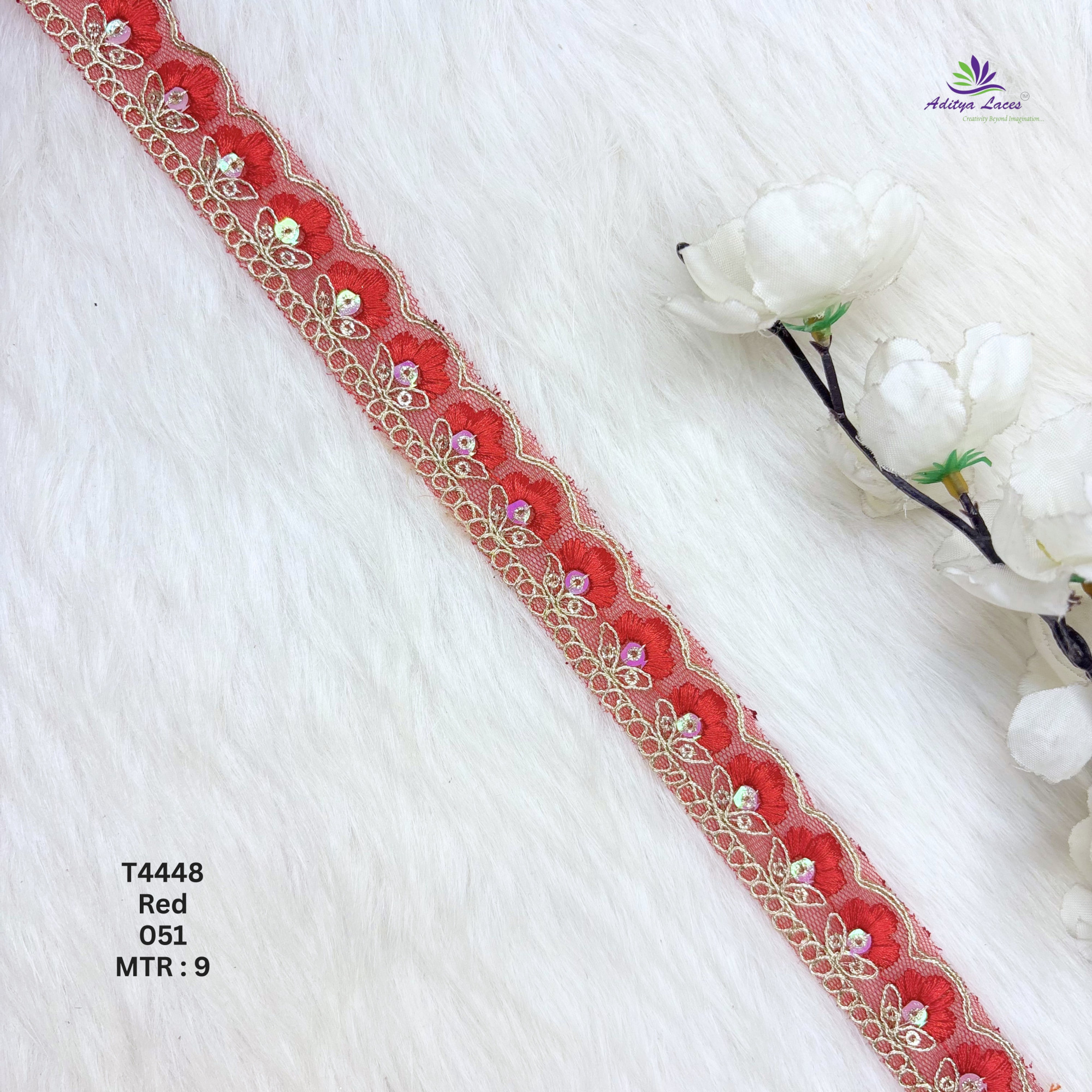 Net Floral Embroidery Lace Trim Multicolor Designer Saree Border Bridal Beads Lace Decorative Ethnic Fashion Trim