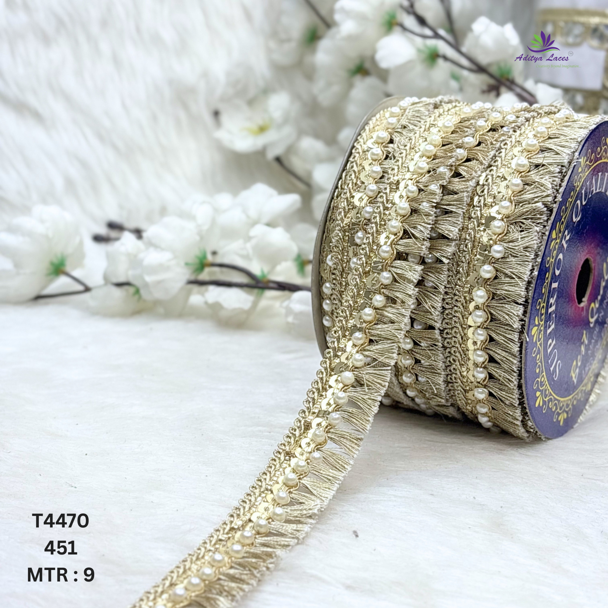 Moti Pearl Fringe Lace Trim Designer Saree Border Bridal Beads Lace Decorative Ethnic Fashion Trim