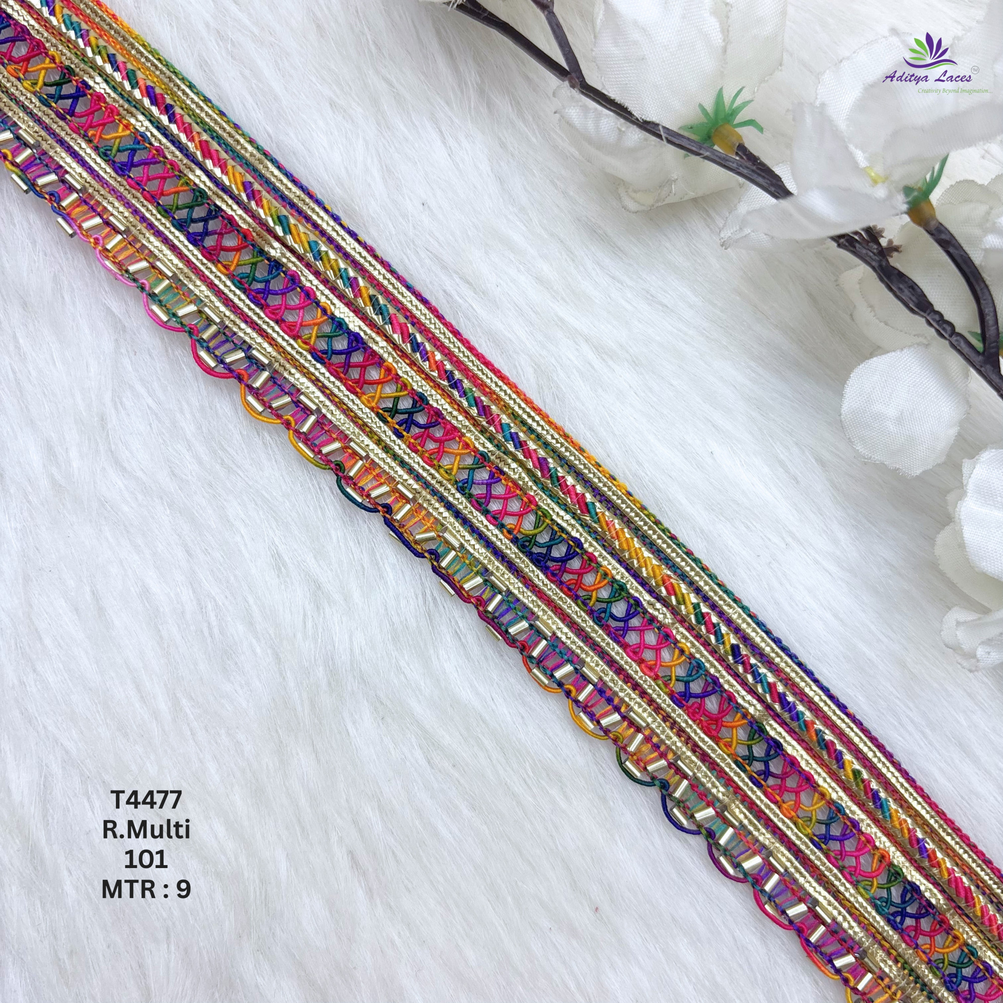 Readymade Multicolor Metallic Embroidery Lace Trim Designer Saree Border