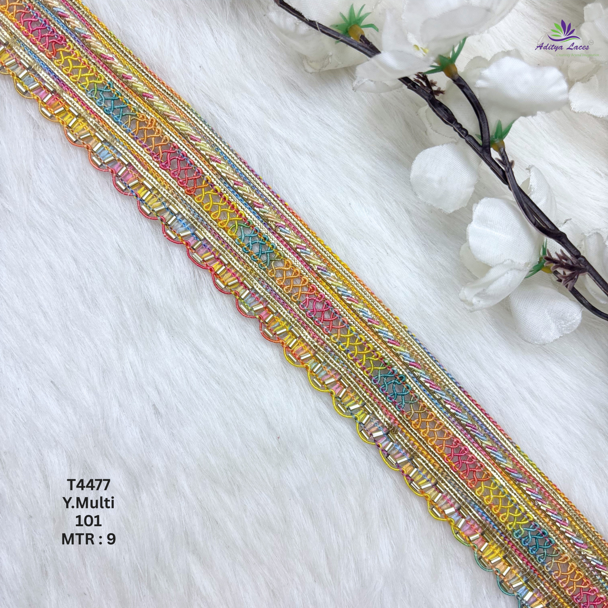 Readymade Multicolor Metallic Embroidery Lace Trim Designer Saree Border
