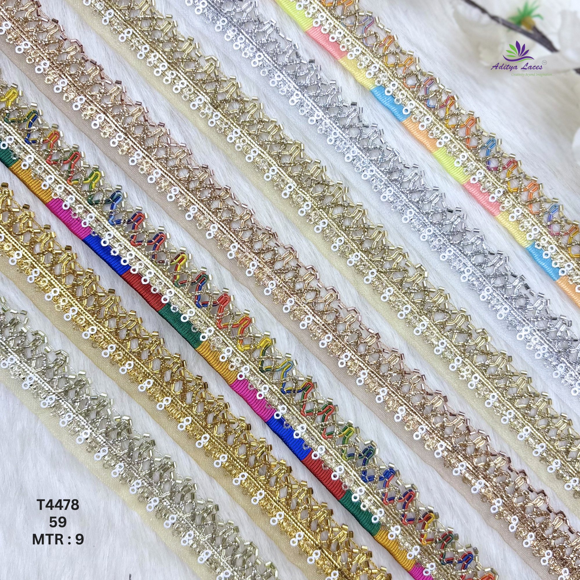 Multicolor Readymade Metallic Braided Lace Trim Designer Saree Border Bridal Decorative Beads Lace