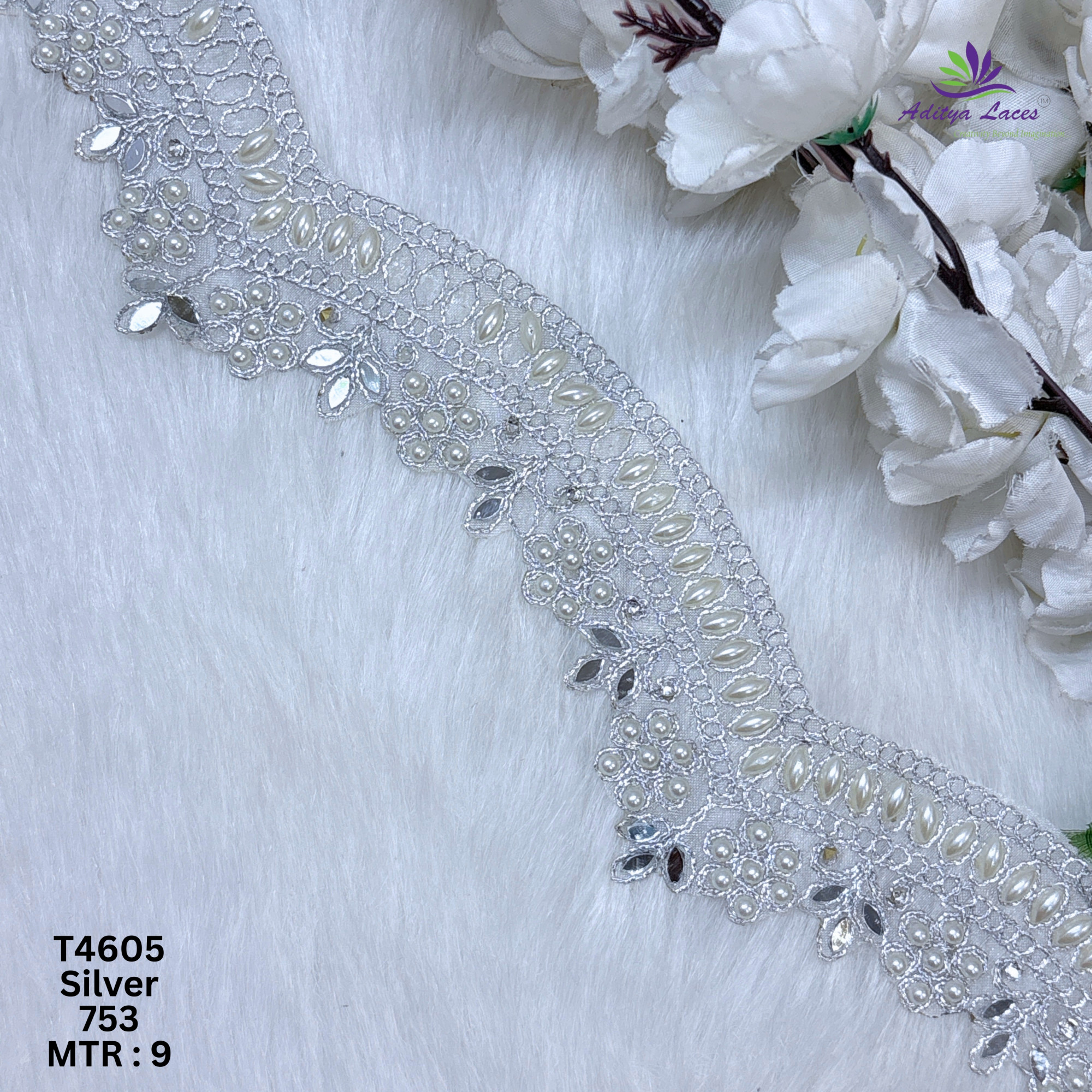 Designer Tissue Handwork Wavy Pearl BEADS LACE Border for Sarees Bridal Wear Luxury Ethnic Fashion Trim
