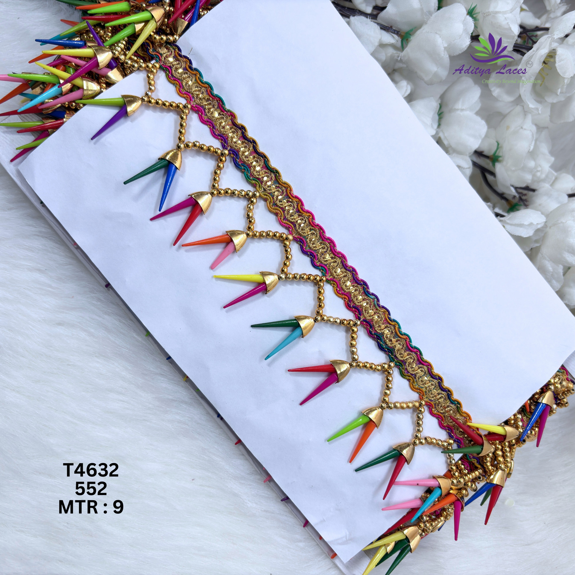 Designer Readymade Multicolor Cone Drop BEADS LACE Border for Sarees  Ethnic Fashion  Hanging Fringe Trim