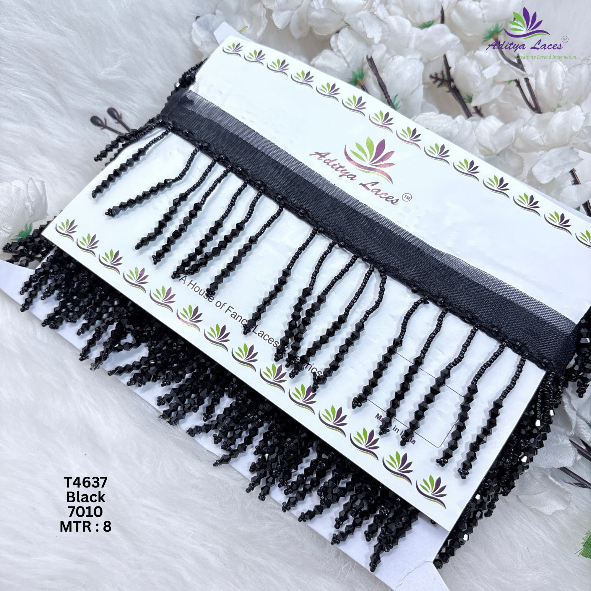 Designer Long Hanging Crystal Drop Moti Lace Border for Sarees  Bridal Wear  Beaded Fringe Ethnic Fashion Trim T4637