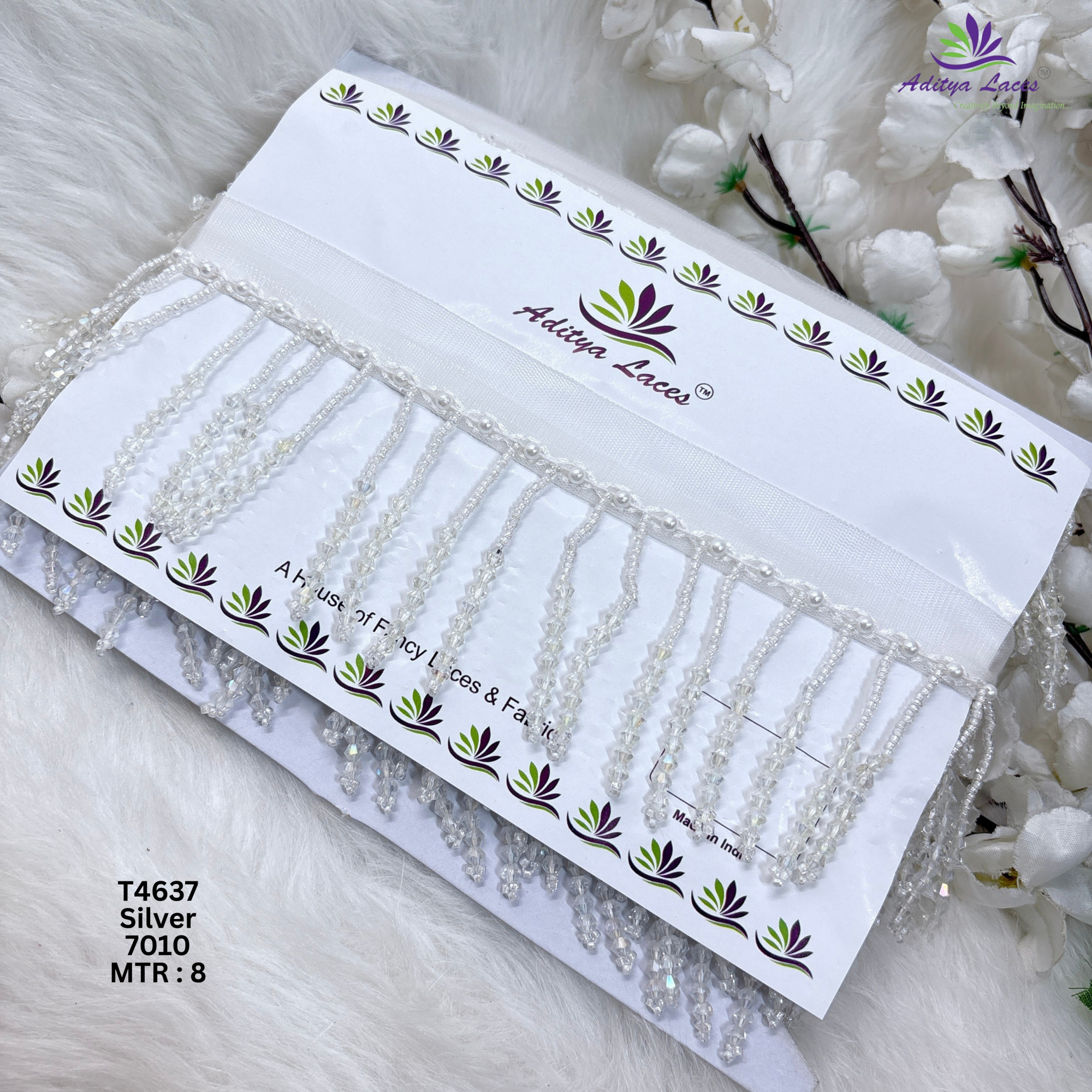 Designer Long Hanging Crystal Drop Moti Lace Border for Sarees Bridal Wear Beaded Fringe Ethnic Fashion Trim T4637