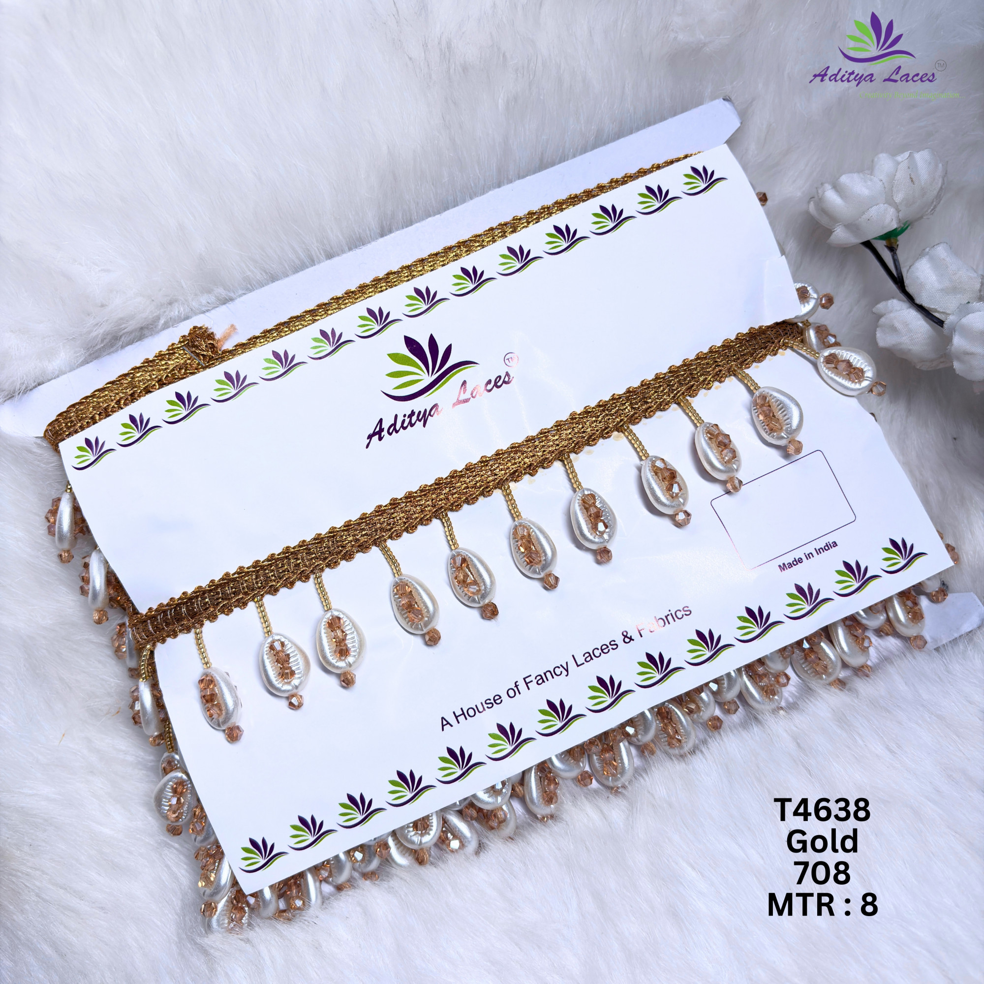 Designer Moti Pearl Teardrop Hanging Beads Lace Border for Sarees Dupattas  Bridal Wear  Elegant Ethnic Trim T4638