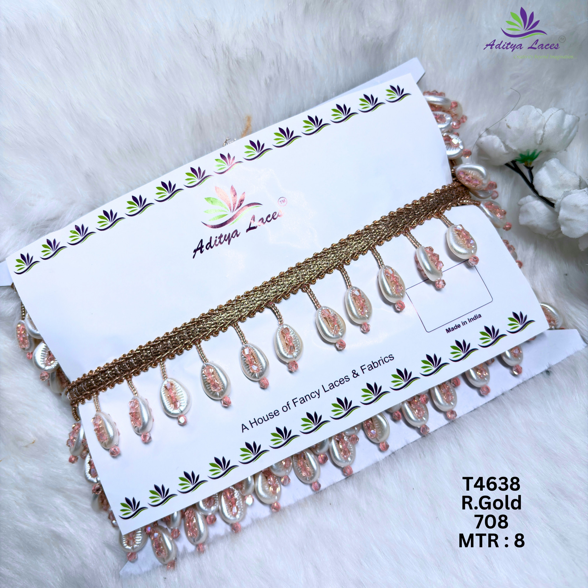 Designer Moti Pearl Teardrop Hanging Beads Lace Border for Sarees Dupattas  Bridal Wear  Elegant Ethnic Trim T4638