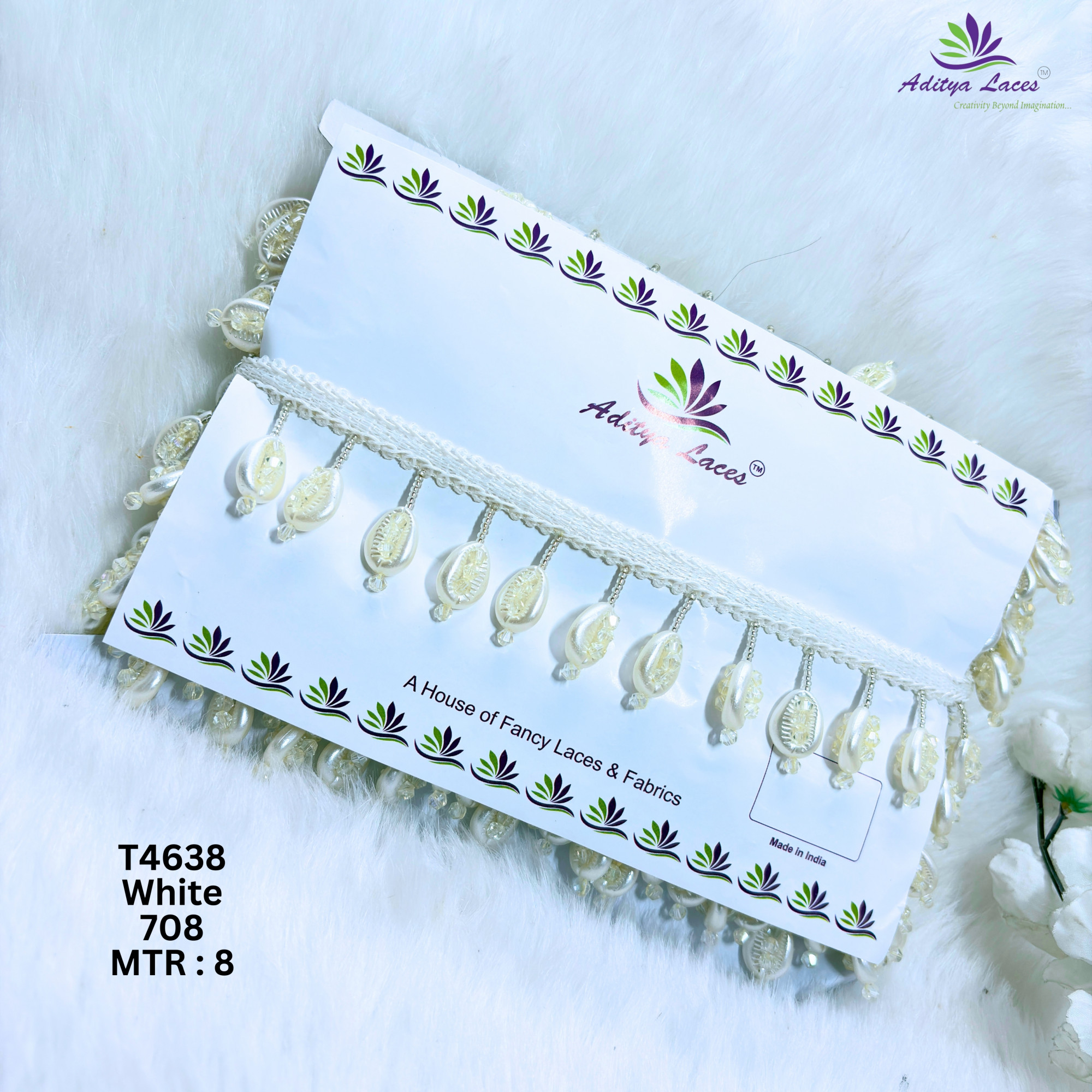 Designer Moti Pearl Teardrop Hanging Beads Lace Border for Sarees Dupattas  Bridal Wear  Elegant Ethnic Trim T4638