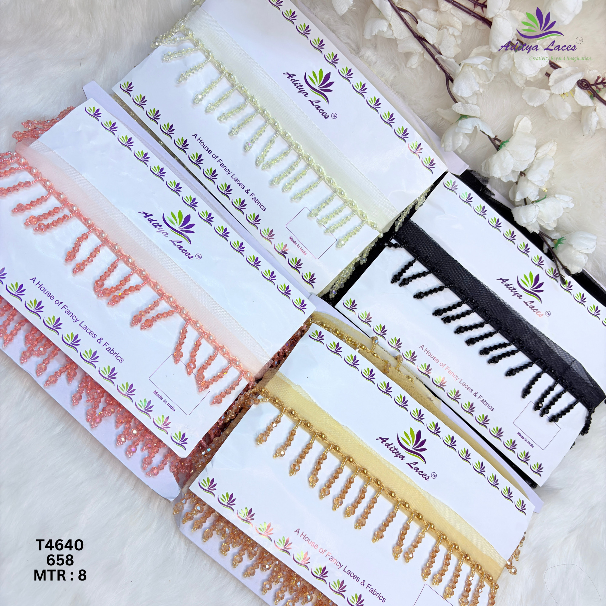Designer Moti Hanging Fringe Beads Lace Border for Sarees Dupattas Bridal Wear Elegant Ethnic Fashion Trim T4640