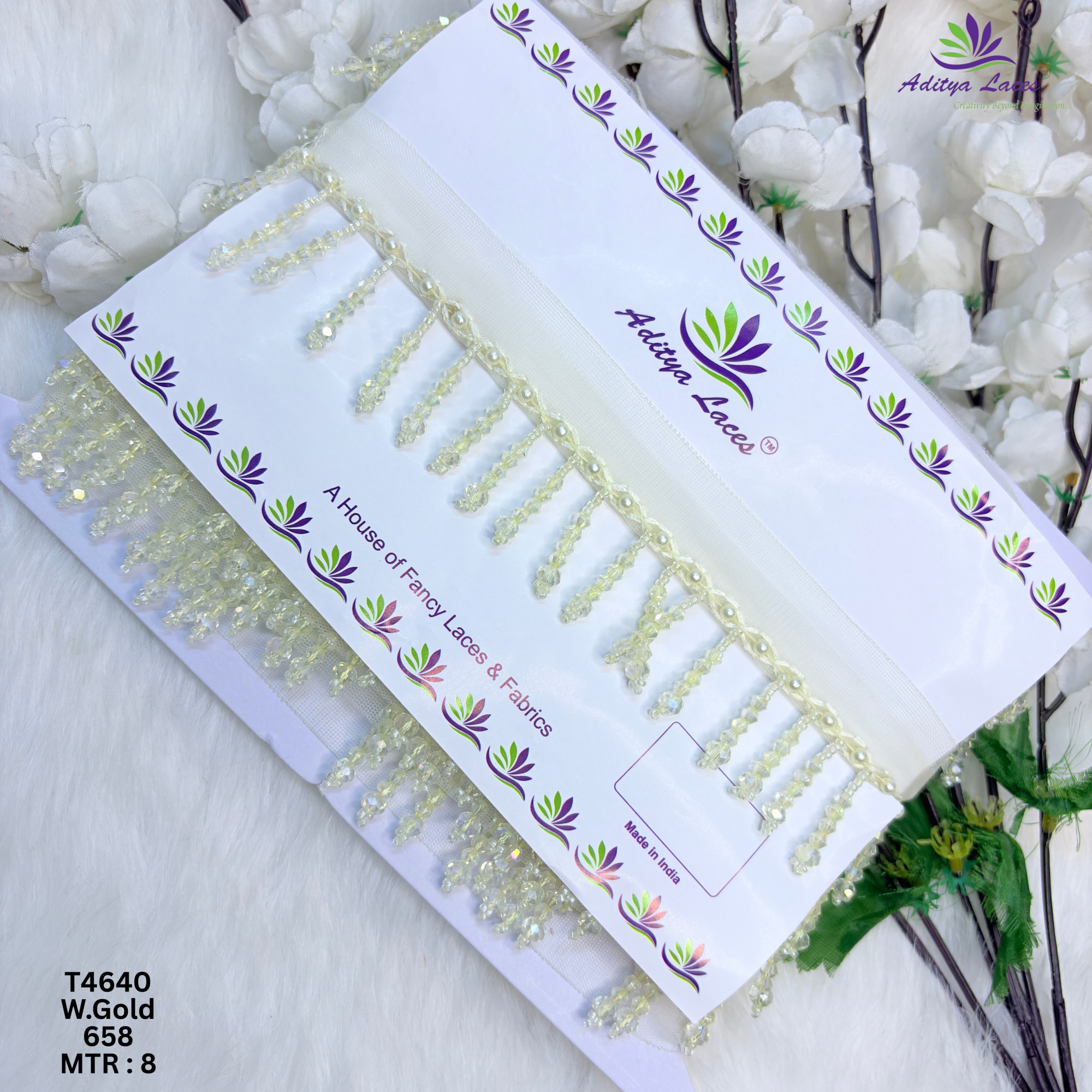 Designer Moti Hanging Fringe Beads Lace Border for Sarees Dupattas  Bridal Wear  Elegant Ethnic Fashion Trim T4640