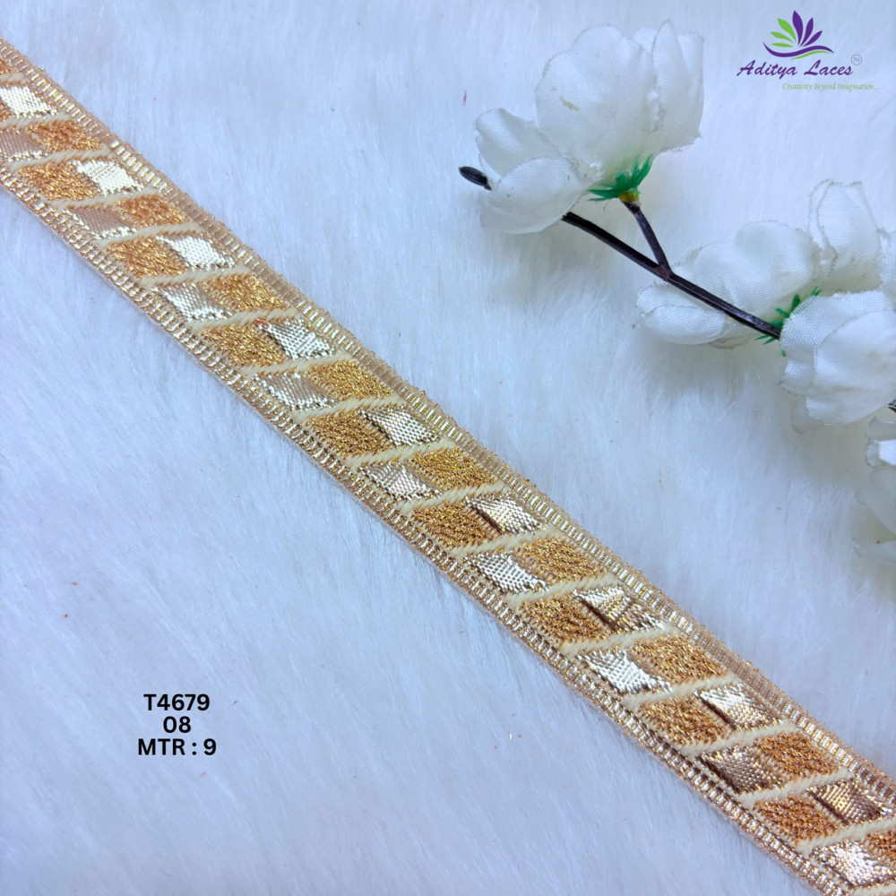 Image of Designer Gold Gota Patti Geometric Diamond Lace Border for Sarees &amp; Bridal Wear