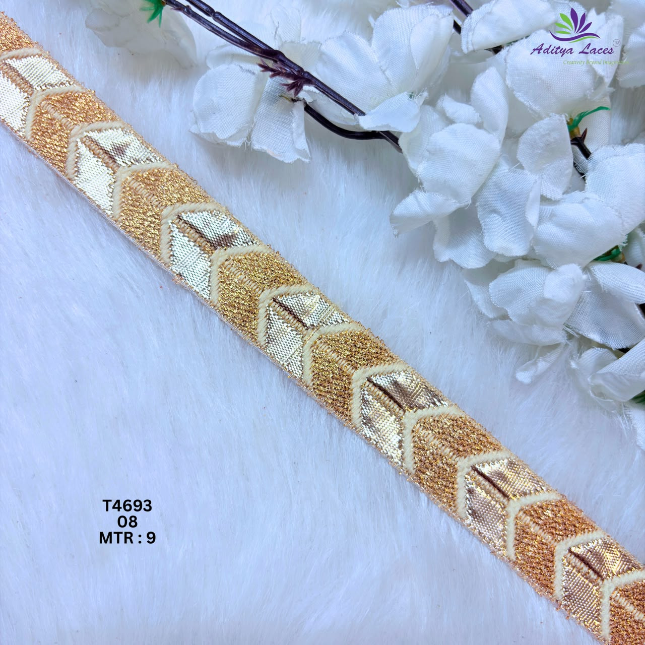 Designer Gold Gota Patti Chevron Lace Border for Sarees  Bridal Wear  Geometric Ethnic Fashion Trim