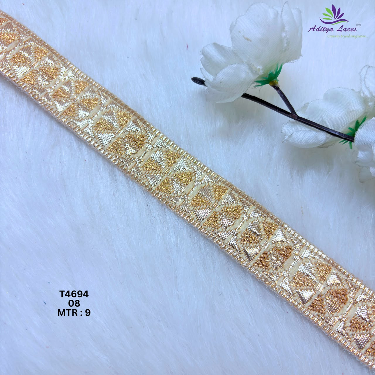 Designer Gold Gota Patti Diamond Geometric Lace Border for Sarees Dupattas Bridal Wear Metallic Ethnic Trim