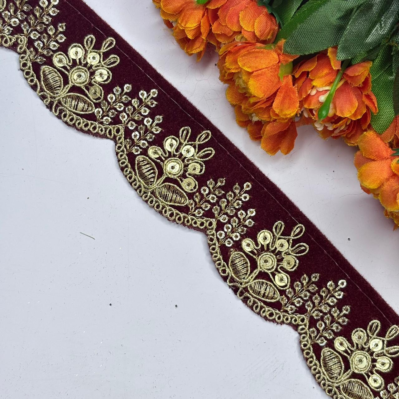 Ethnic Velvet Lace Border Trim for Saree Lehenga Bridal Wear