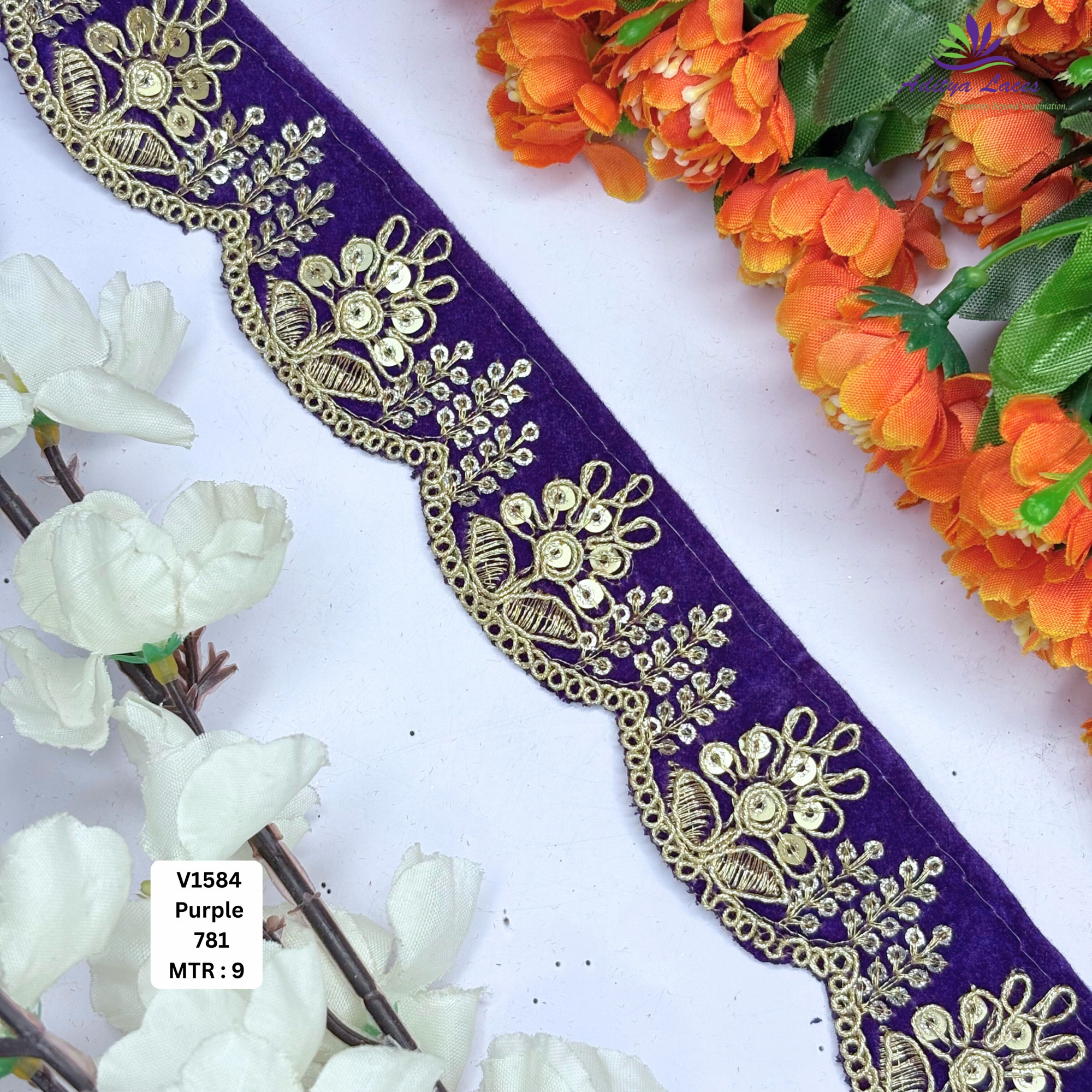 Ethnic Velvet Lace Border Trim for Saree Lehenga Bridal Wear
