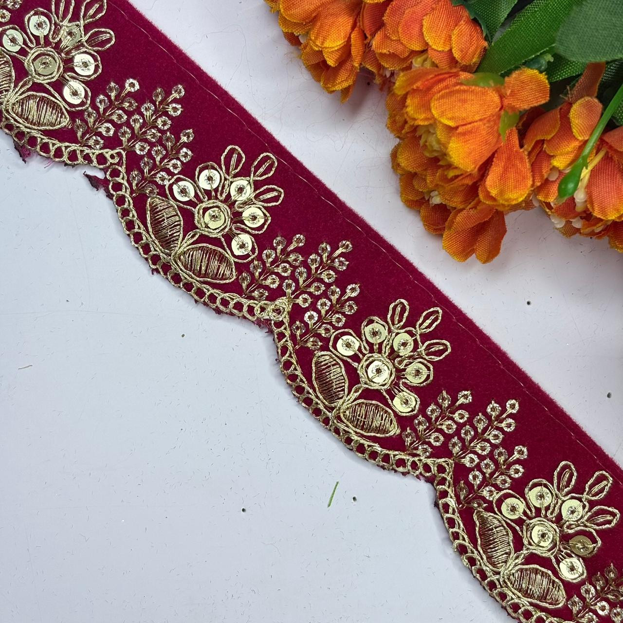 Ethnic Velvet Lace Border Trim for Saree Lehenga Bridal Wear
