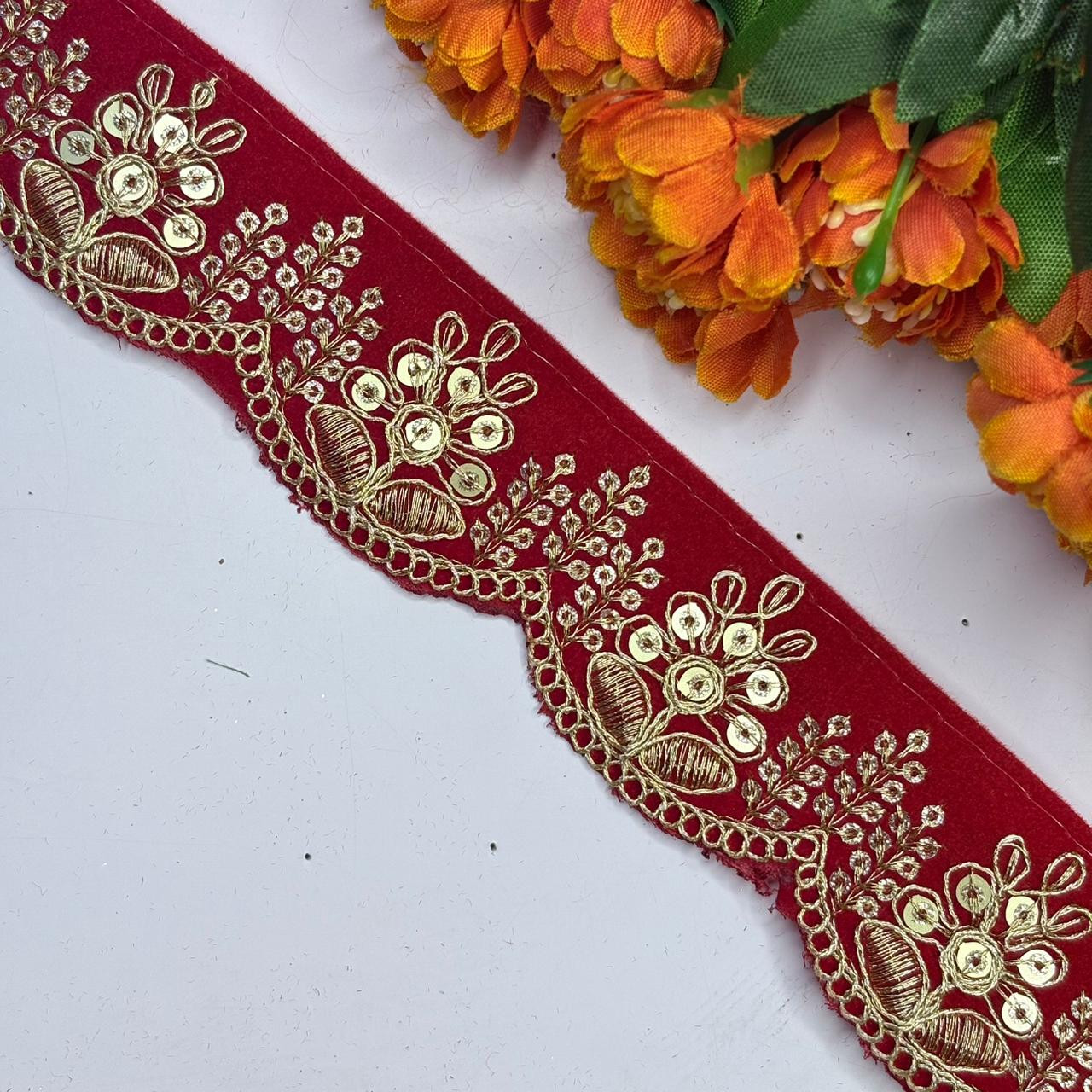 Ethnic Velvet Lace Border Trim for Saree Lehenga Bridal Wear