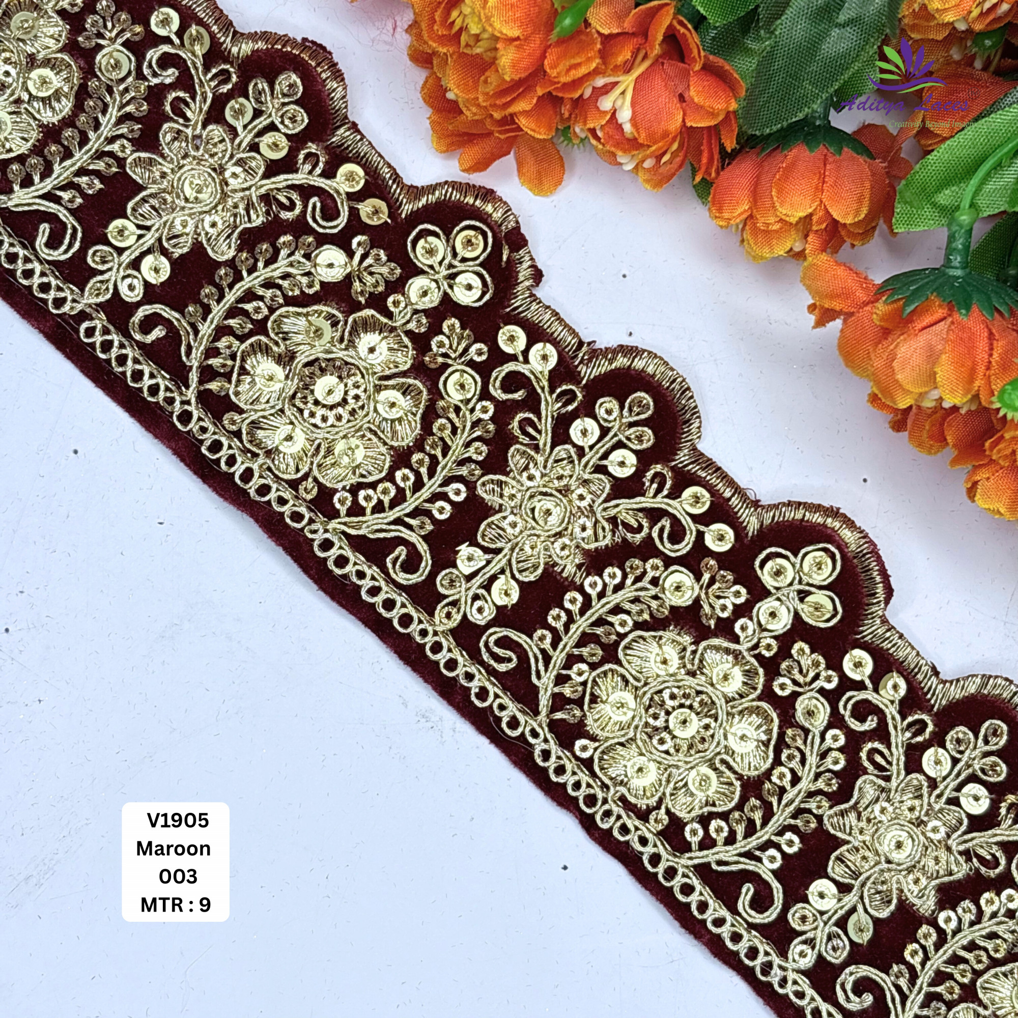 Traditional Velvet Lace Border Trim for Saree Lehenga Bridal Wear