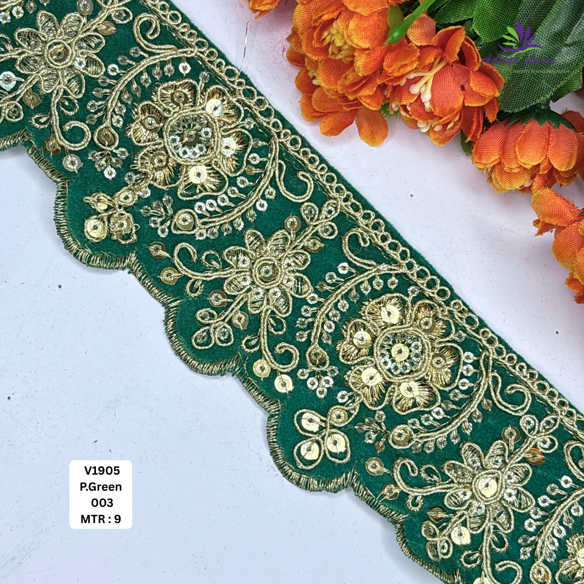 Traditional Velvet Lace Border Trim for Saree Lehenga Bridal Wear