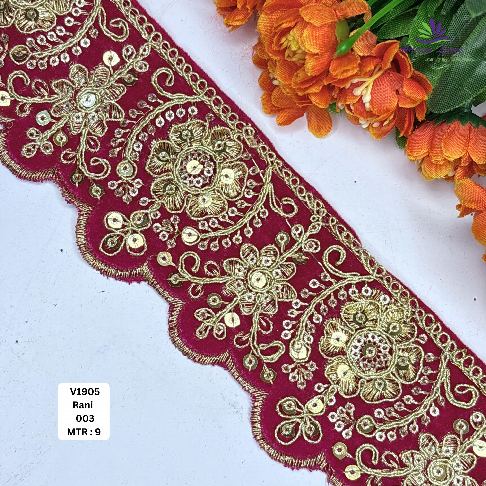Traditional Velvet Lace Border Trim for Saree Lehenga Bridal Wear