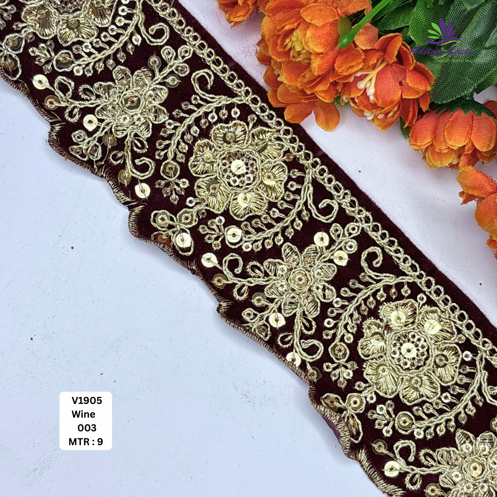 Traditional Velvet Lace Border Trim for Saree Lehenga Bridal Wear