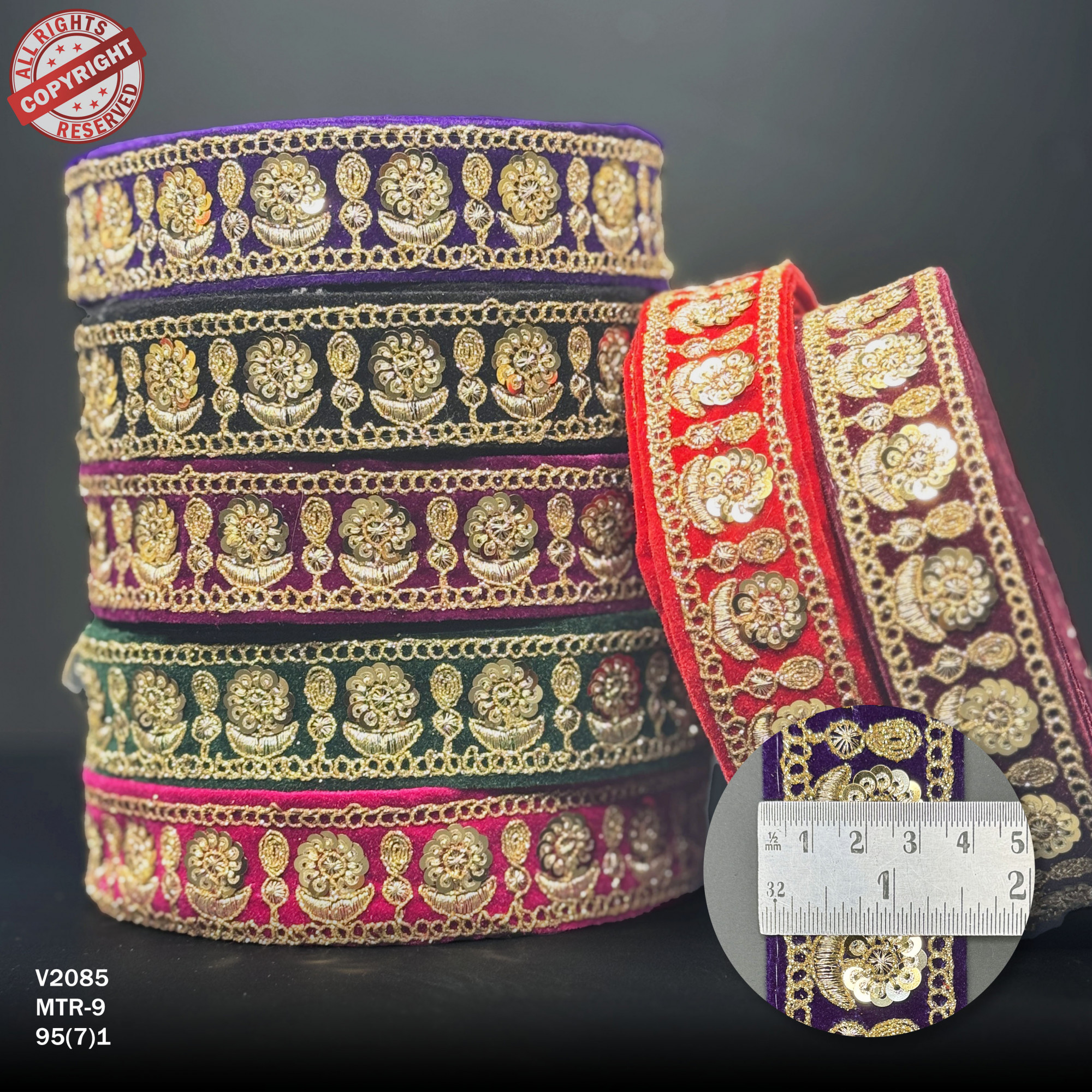 Classic Velvet Lace Border Trim for Saree Lehenga Bridal Wear