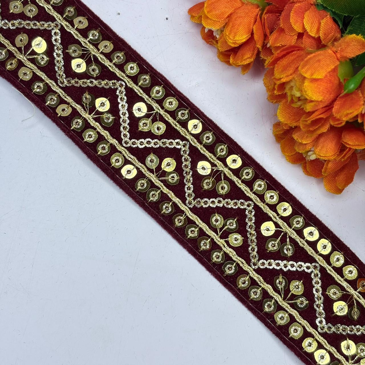 Ethnic Velvet Lace Border Trim for Saree Lehenga Bridal Wear