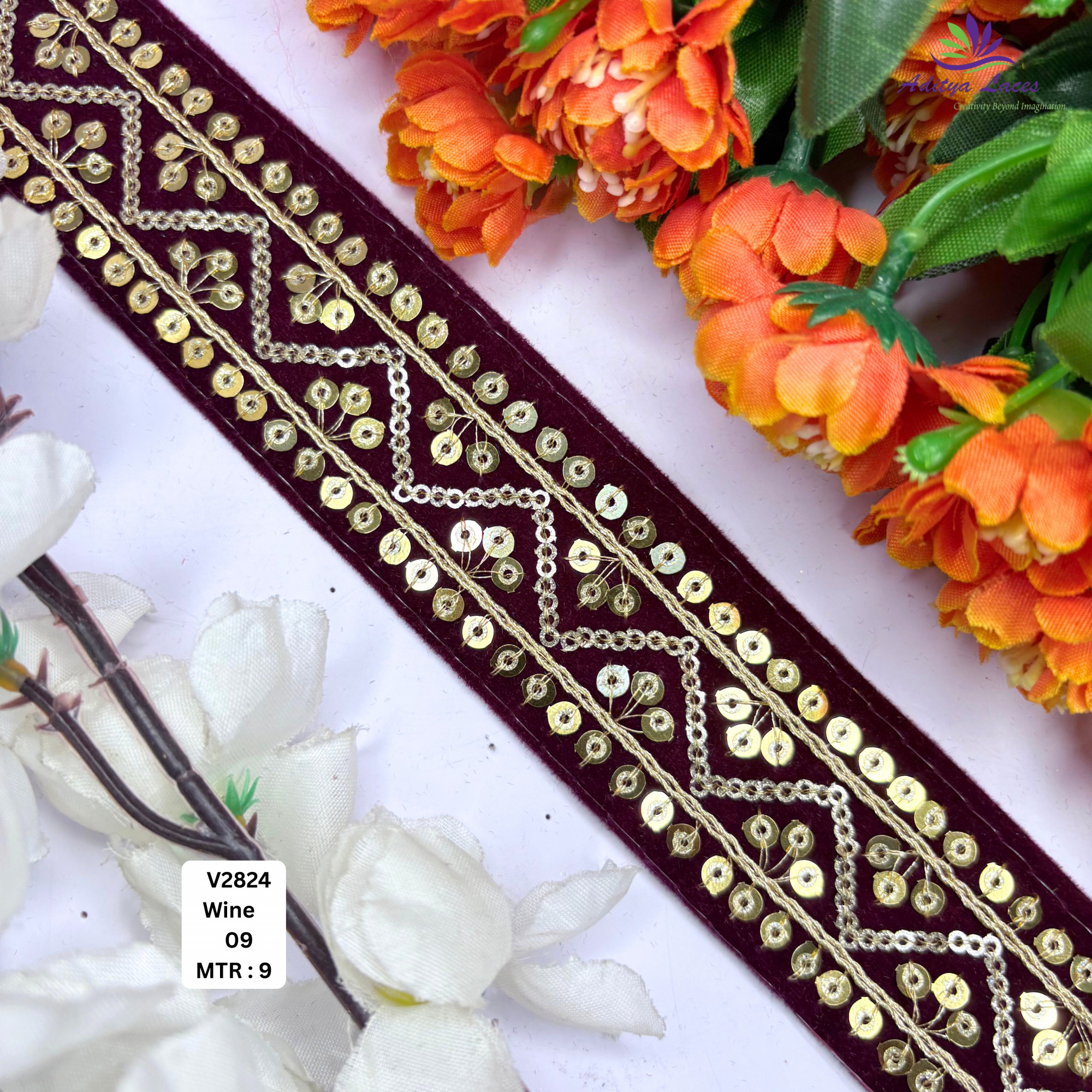 Ethnic Velvet Lace Border Trim for Saree Lehenga Bridal Wear
