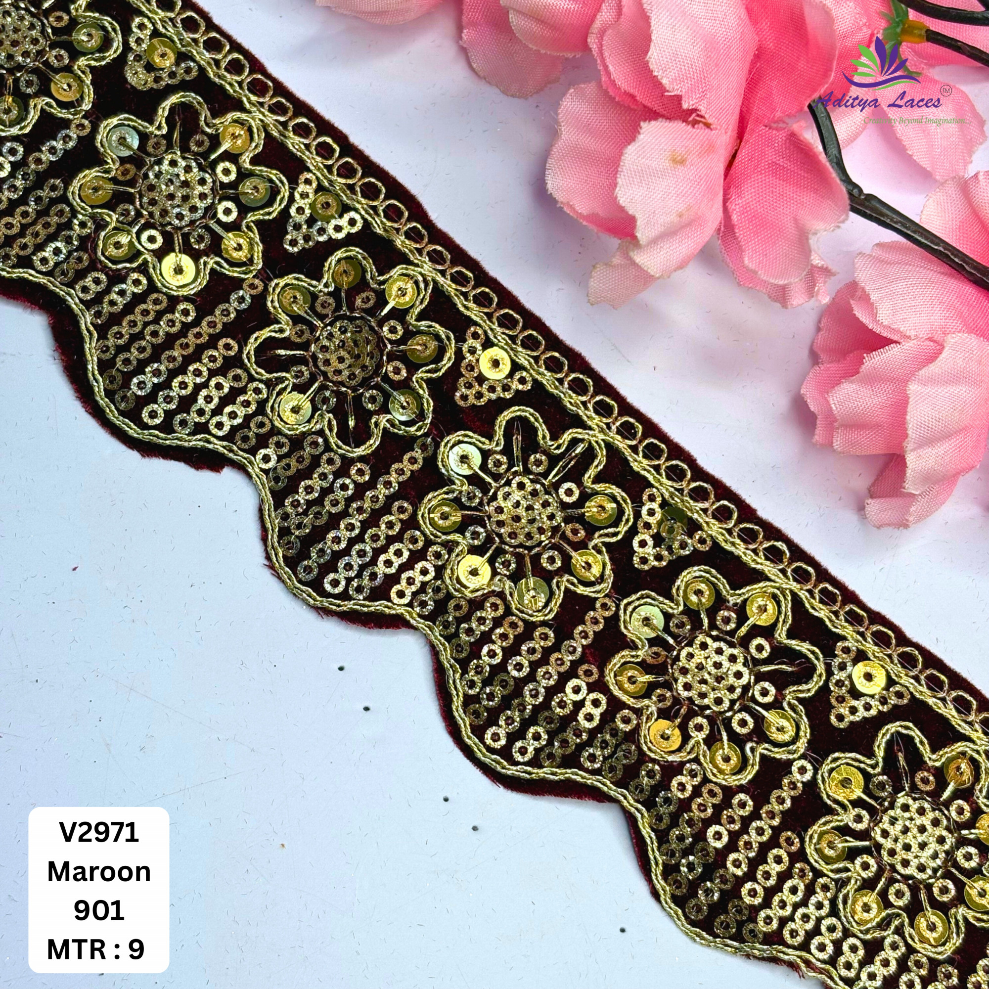 Premium Velvet Lace Border Trim for Saree Lehenga Bridal Wear