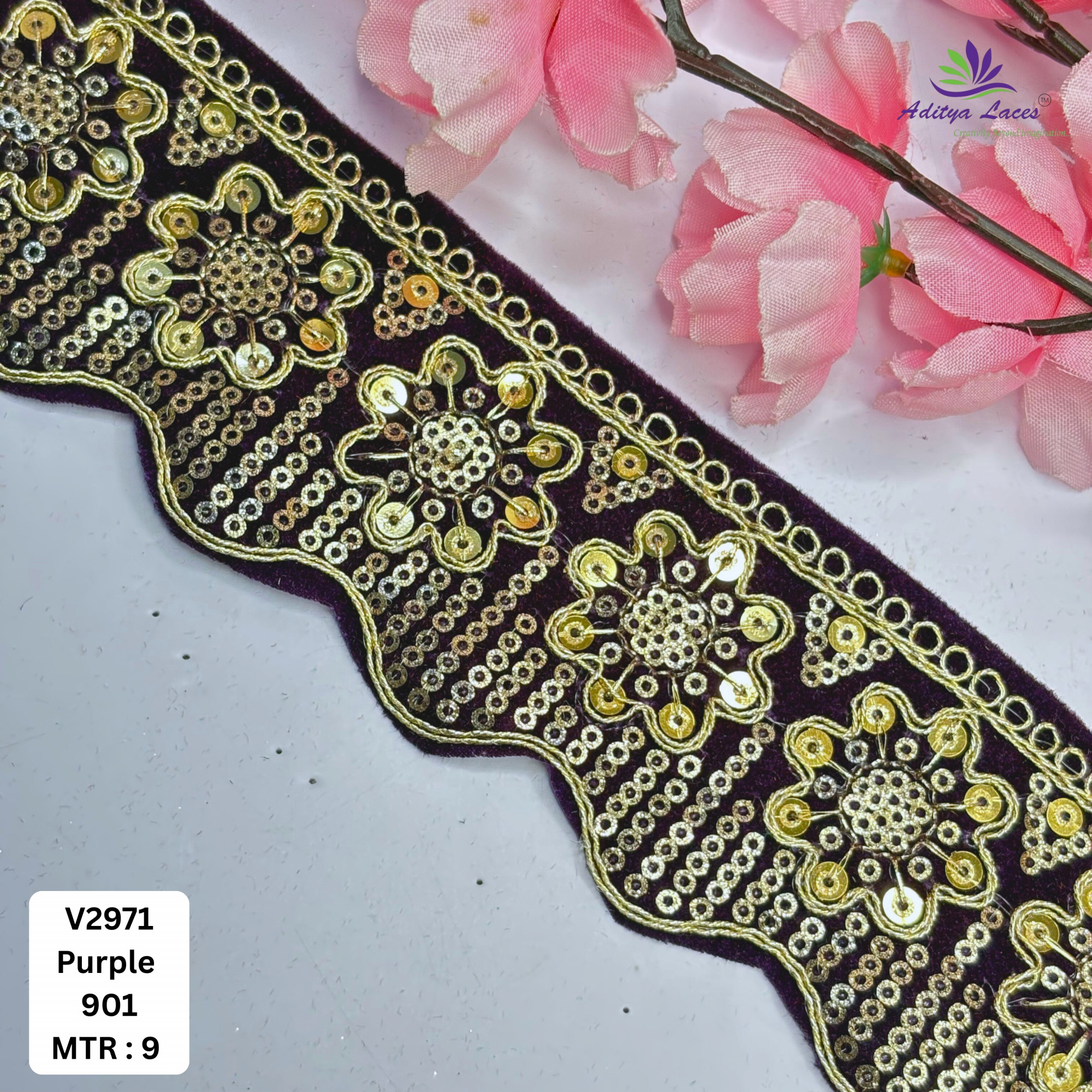 Premium Velvet Lace Border Trim for Saree Lehenga Bridal Wear